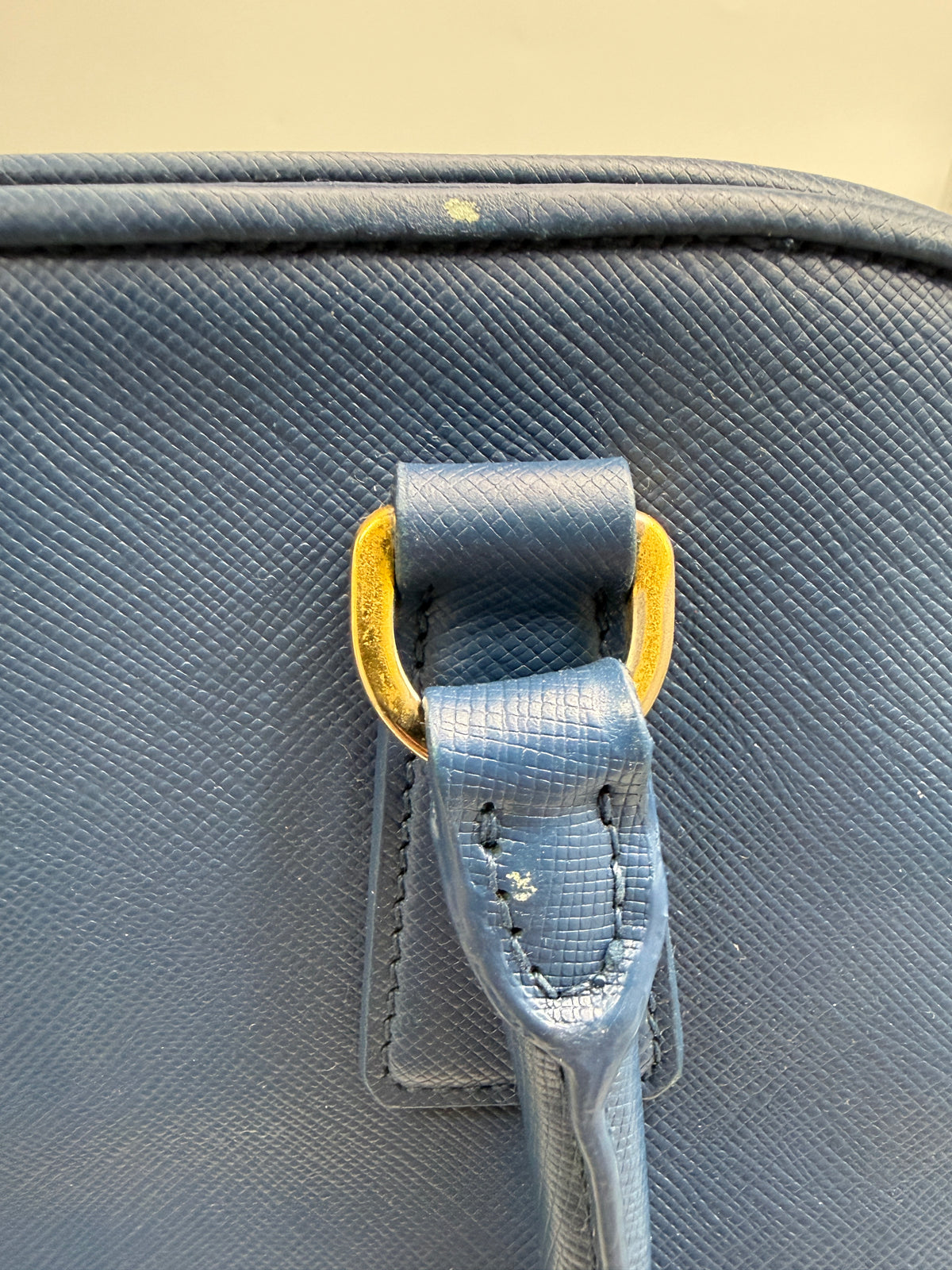 Prada Saffiano Lux Medium Promenade Dome Satchel (Baltico / Dark Navy)