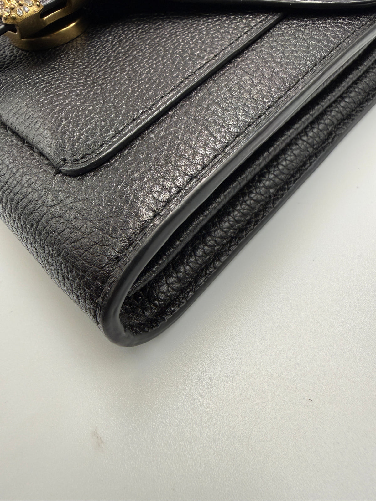 Coach Tabby Chain Clutch / Wallet on Chain with Crystal 'C' in Black Polished Pebble Leather