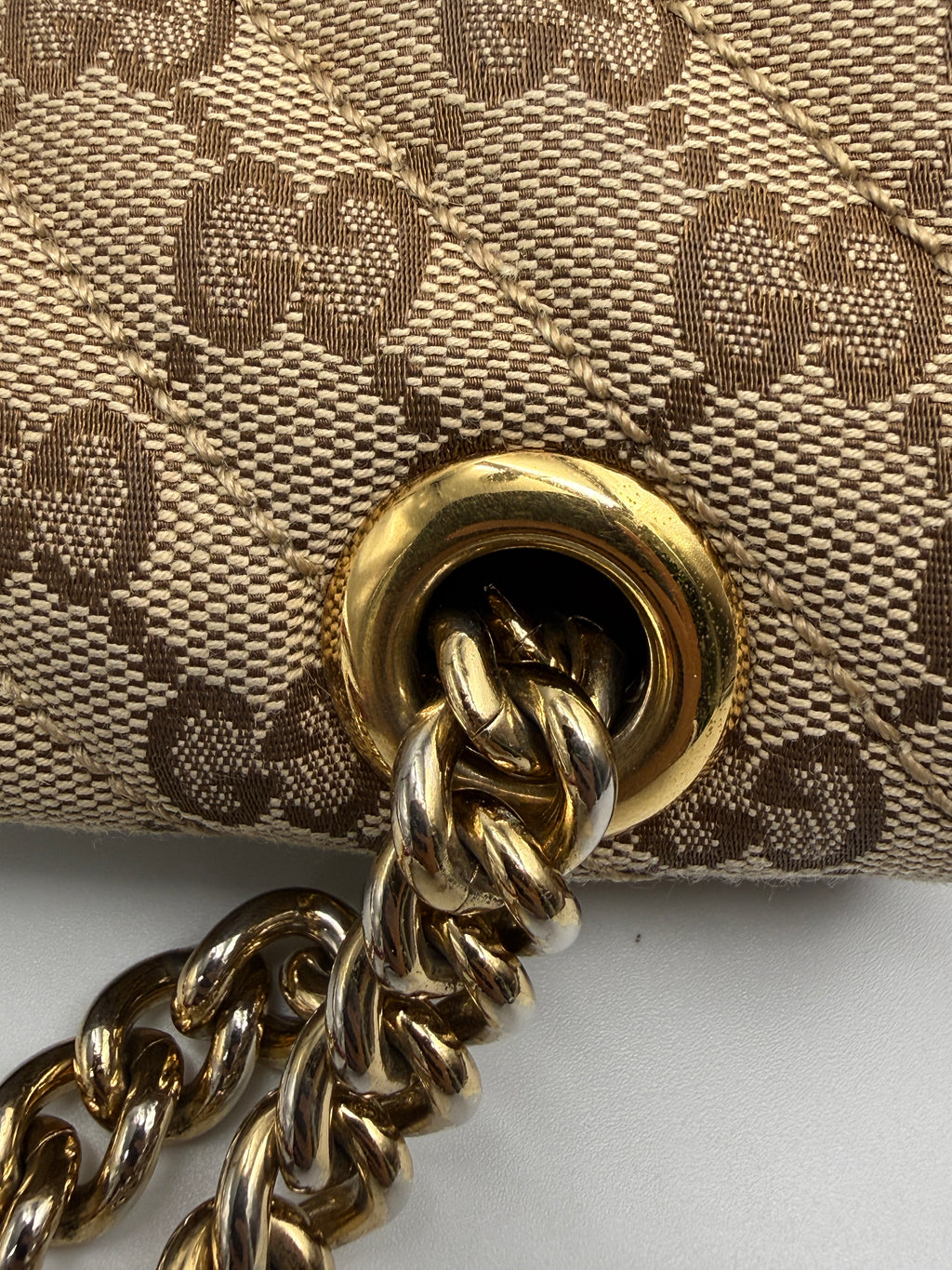 Gucci GG Marmont Small Shoulder Bag in Original GG Canvas with Red Leather Trim