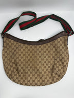 Gucci Vintage Half-Moon Shoulder Bag in GG Canvas with Web Strap