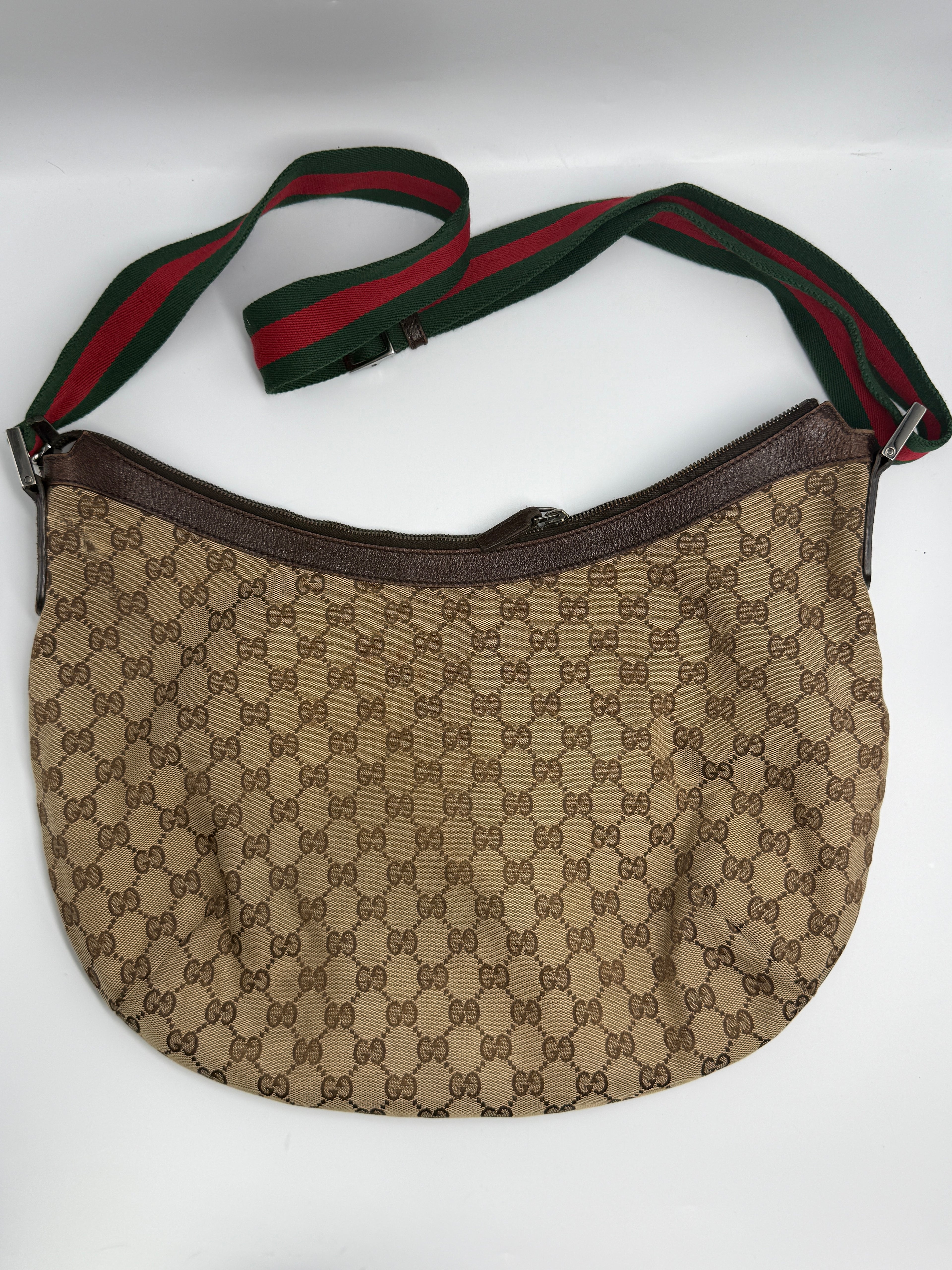 Gucci Vintage Half-Moon Shoulder Bag in GG Canvas with Web Strap