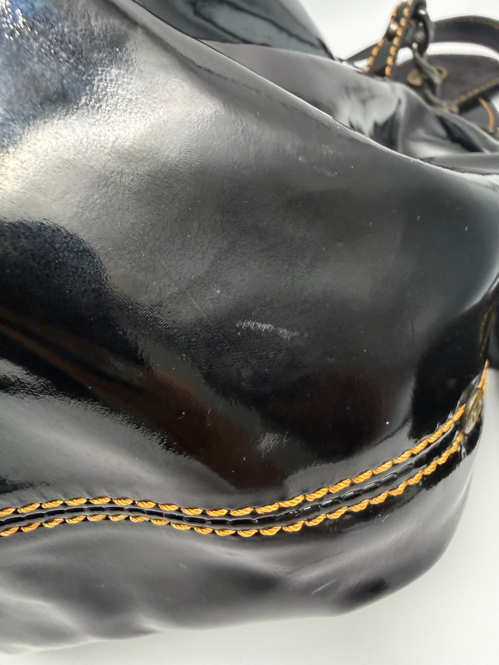 Fendi Vintage Black Patent Leather Chef Bag with Chain Detail