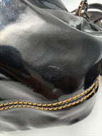 Fendi Vintage Black Patent Leather Chef Bag with Chain Detail