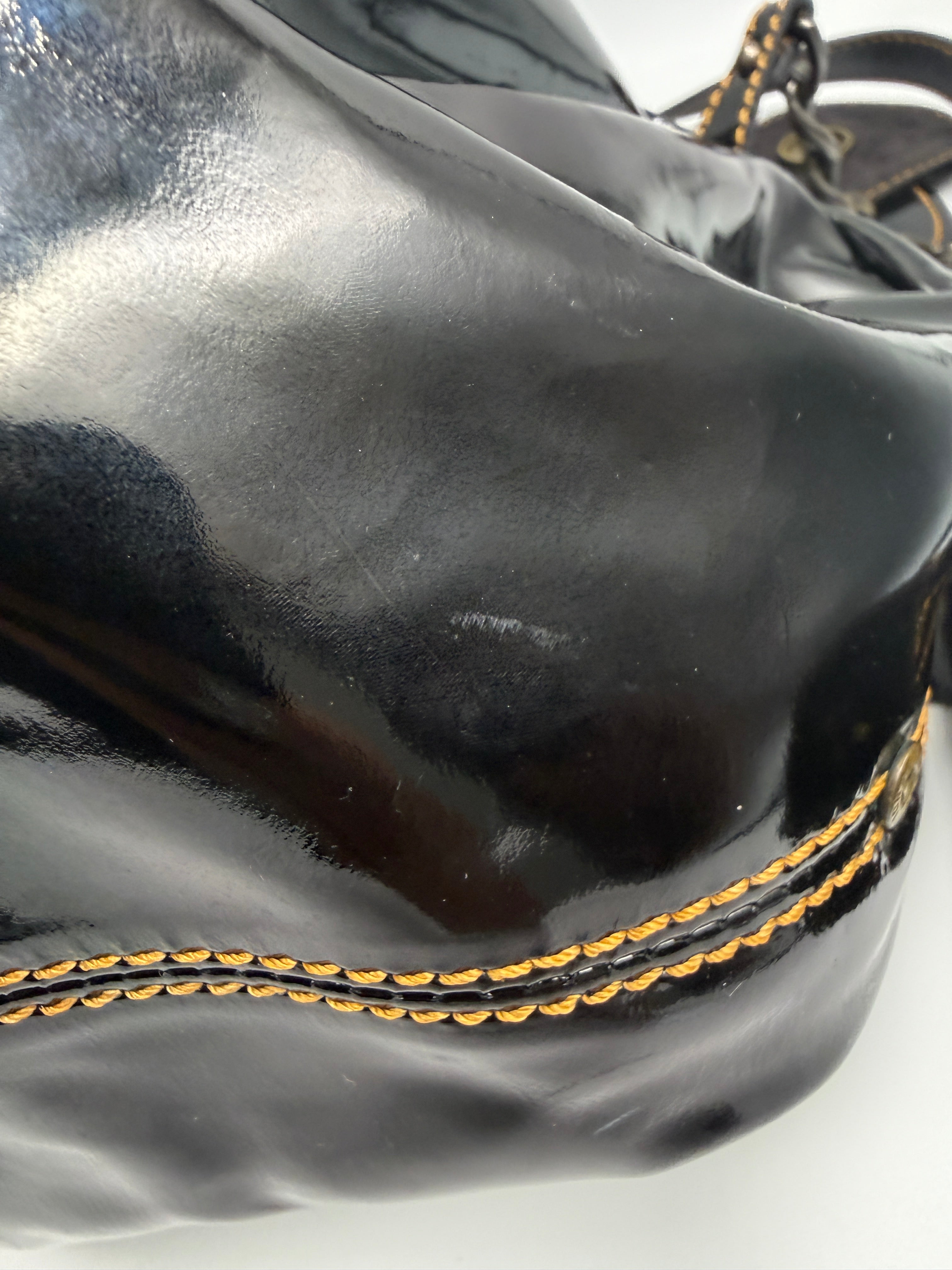 Fendi Vintage Black Patent Leather Chef Bag with Chain Detail