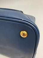 Prada Saffiano Lux Medium Promenade Dome Satchel (Baltico / Dark Navy)