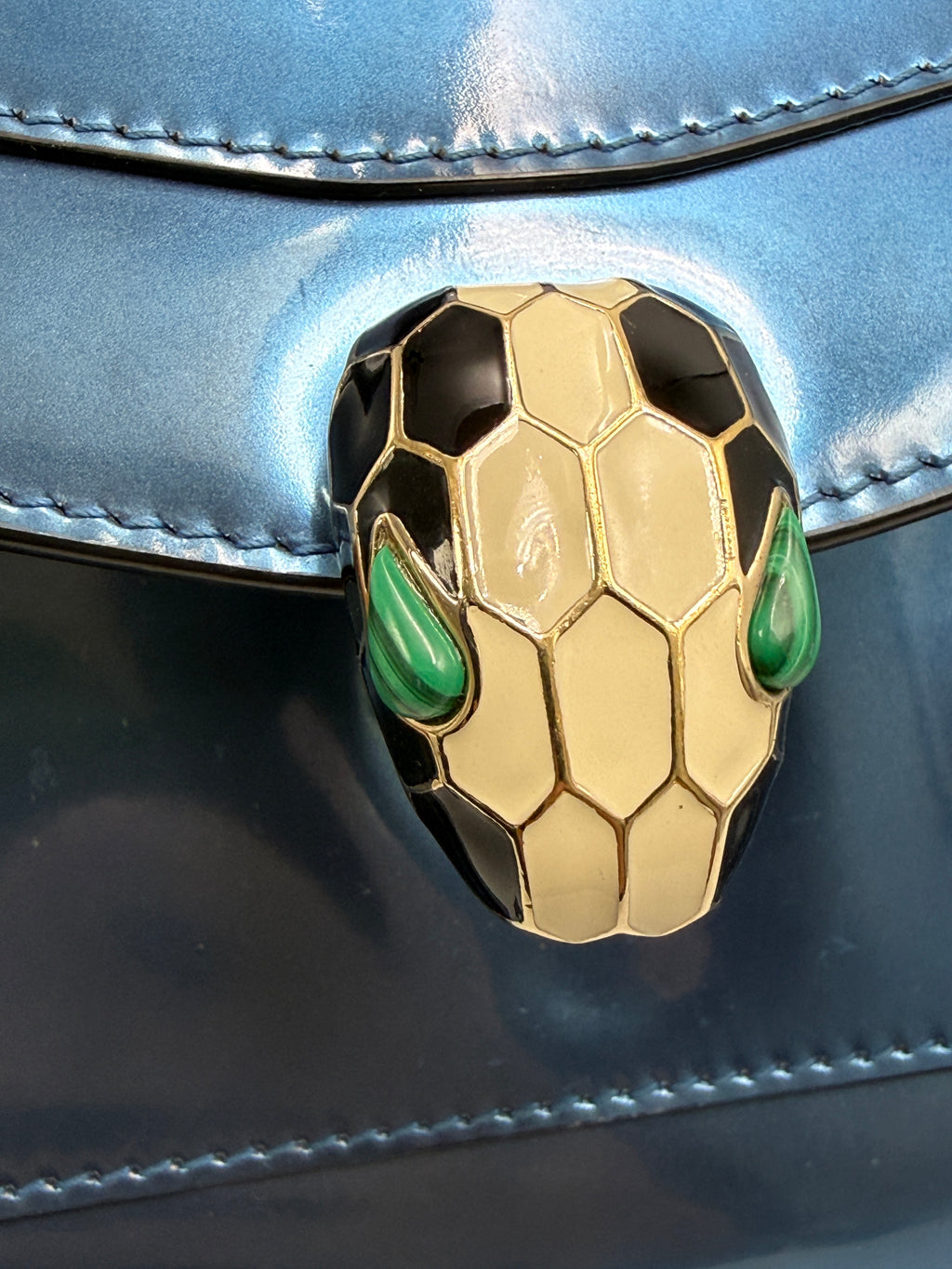 Bvlgari Serpenti Forever Metallic Calfskin Flap Bag in Electric Blue