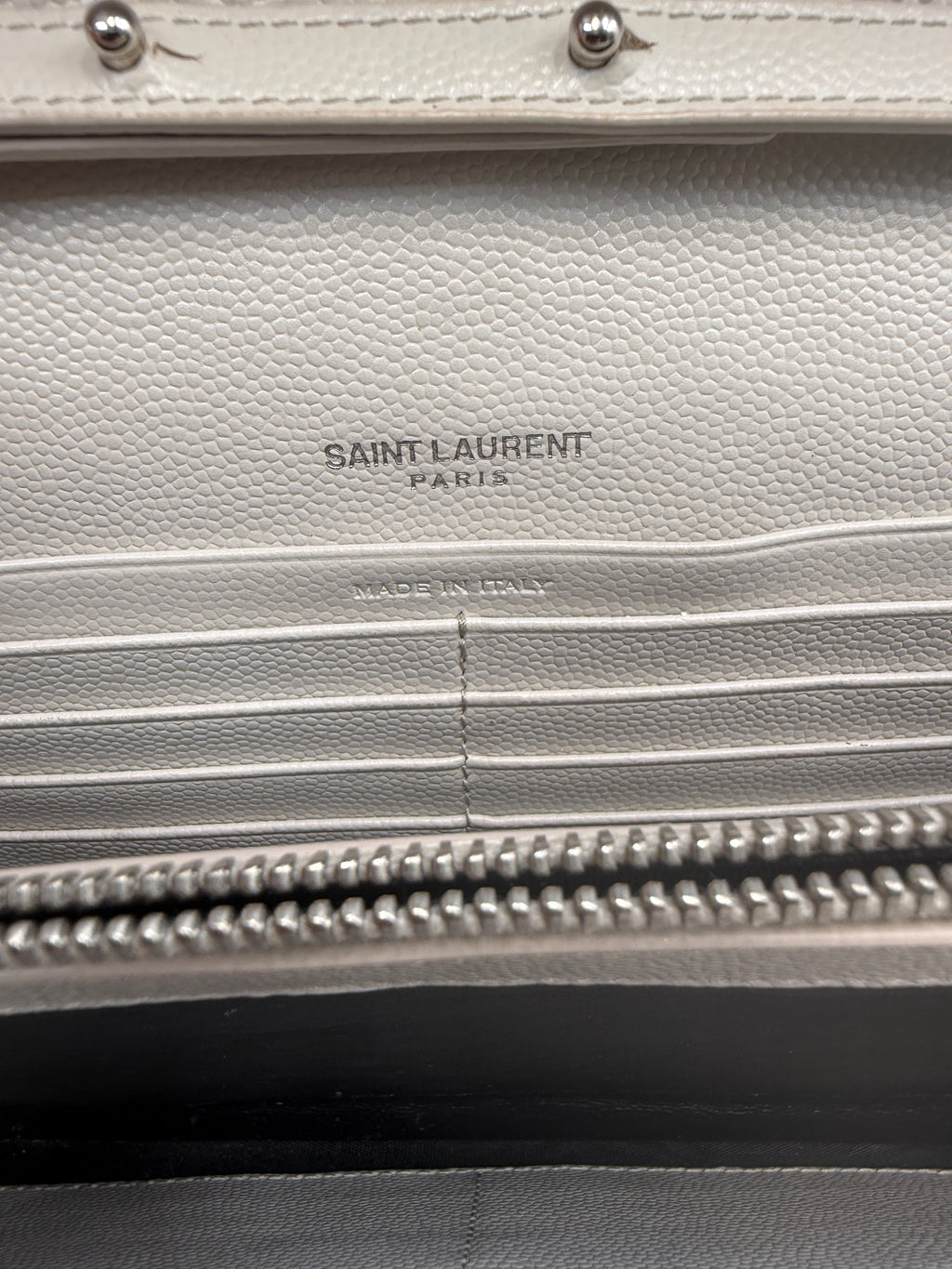 Saint Laurent Cassandre Envelope Chain Wallet / Shoulder Bag in Light Greige Matelassé Leather