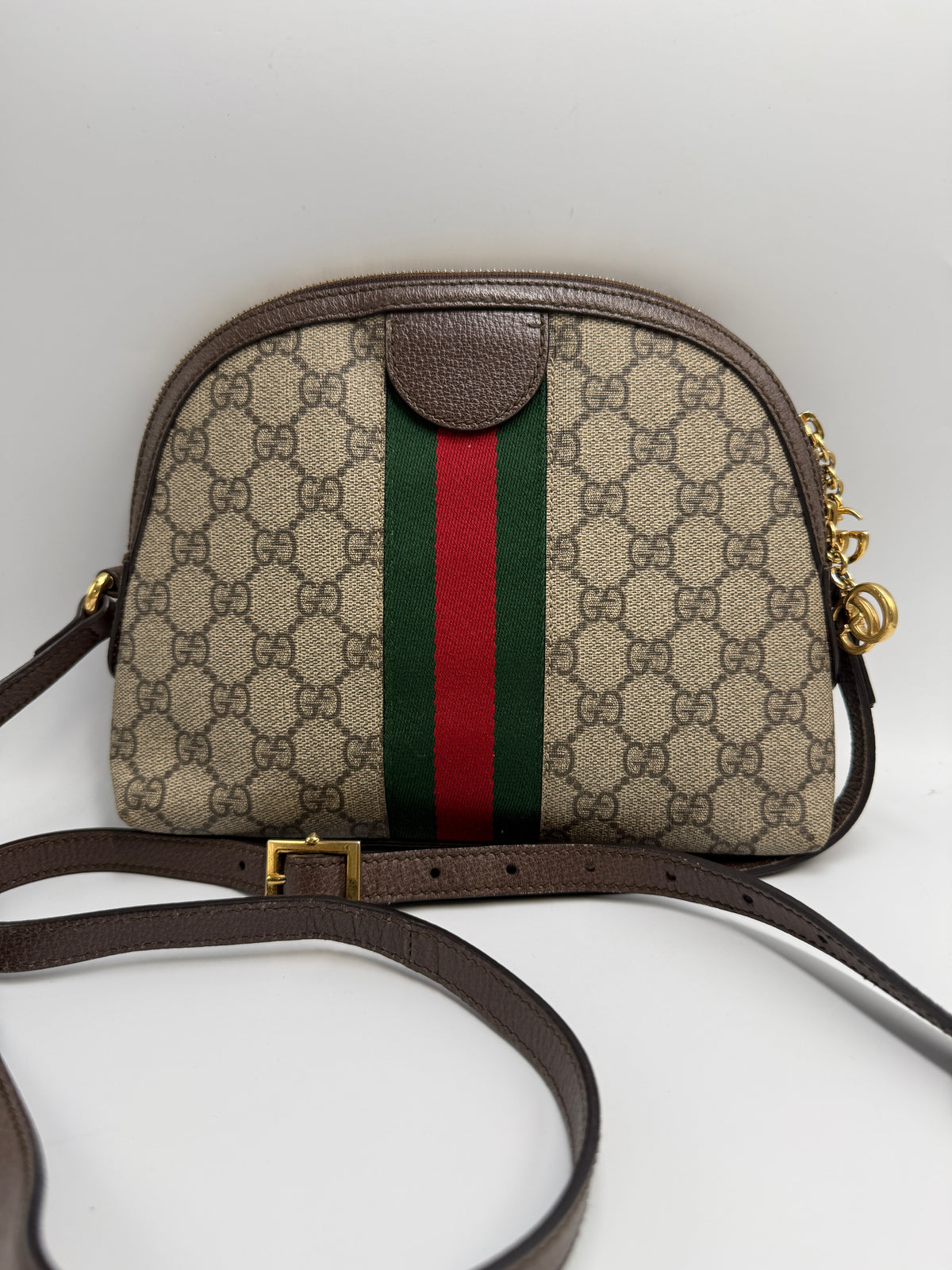 Gucci Ophidia GG Small Shoulder Bag in GG Supreme Canvas with Web Stripe