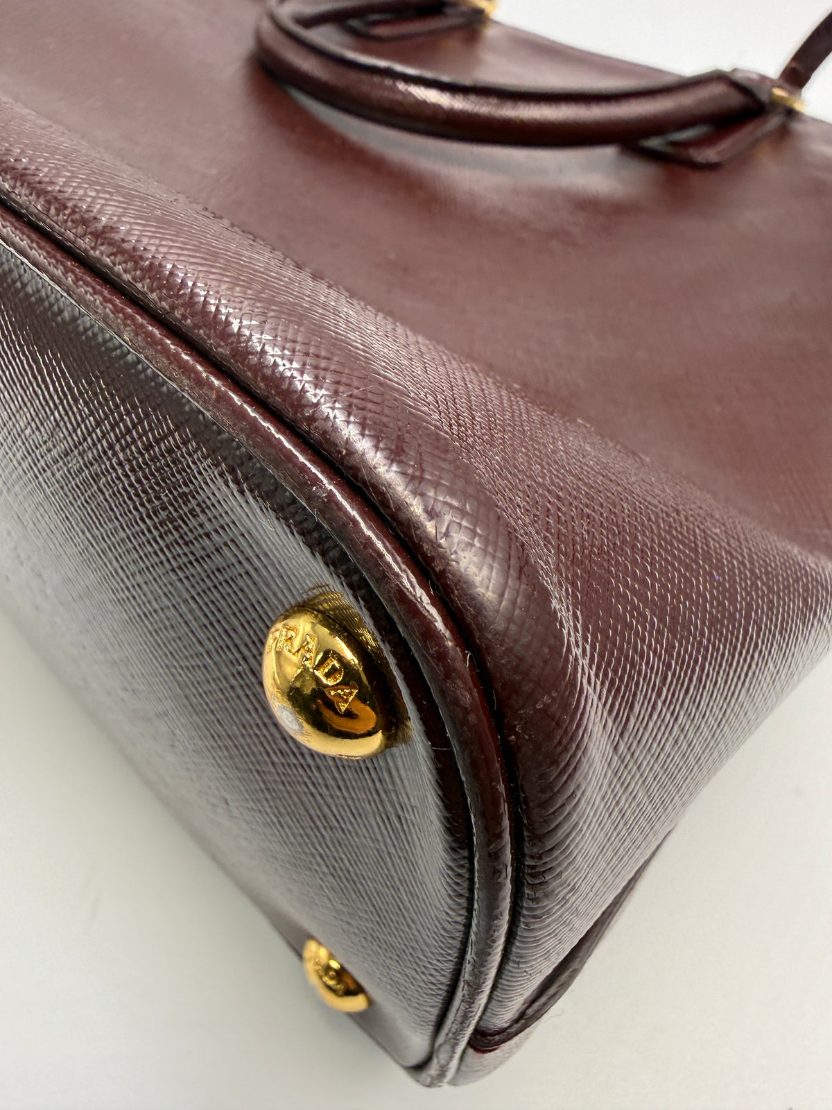 Prada Saffiano Lux Medium Promenade Dome Satchel (Granato / Burgundy)