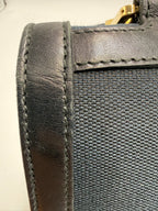 Gucci Vintage Square G Flap Shoulder Bag in Black Canvas and Leather