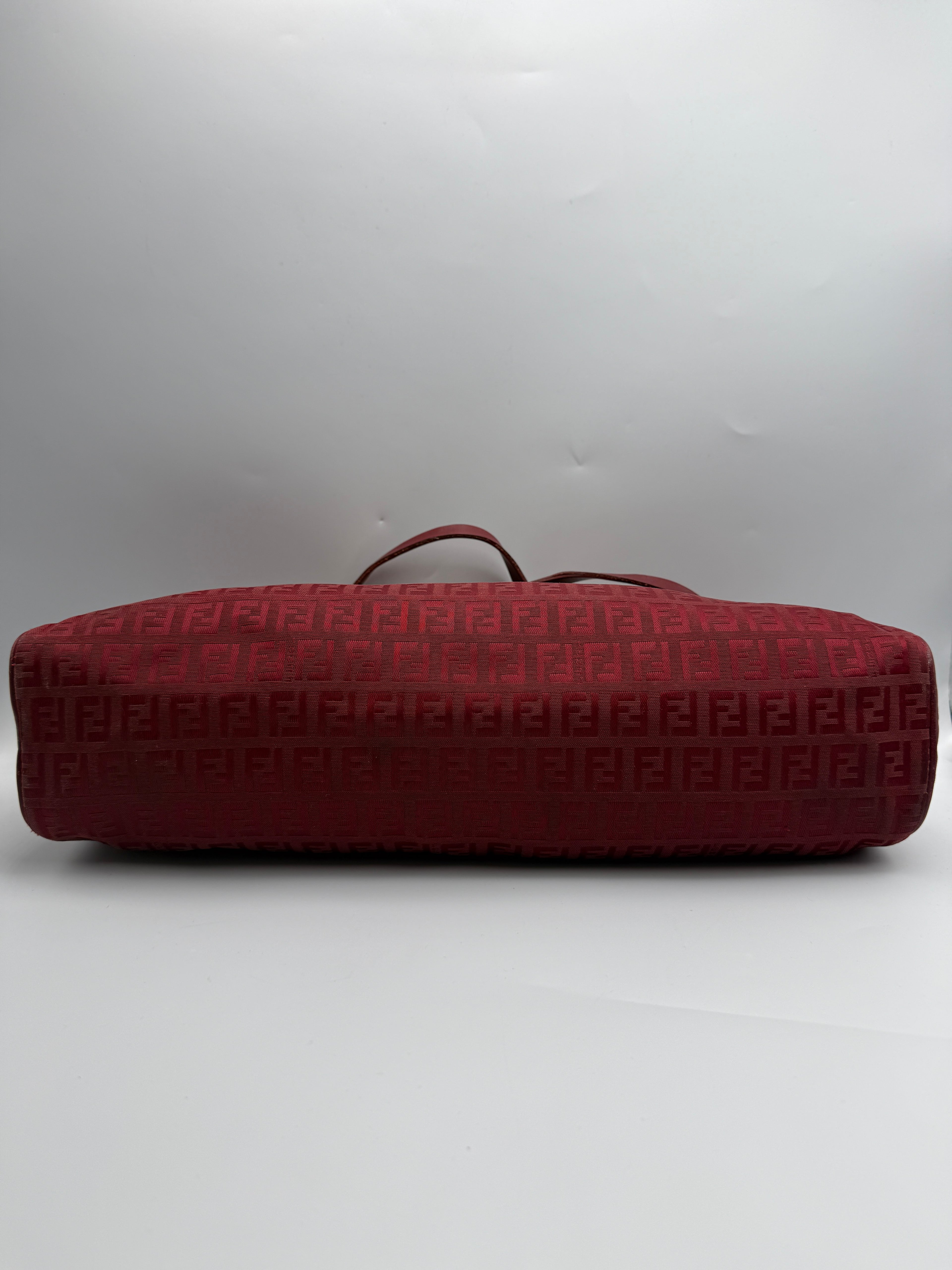 Fendi Vintage Zucca Jacquard Canvas Cylindrical Shoulder Bag in Burgundy Red