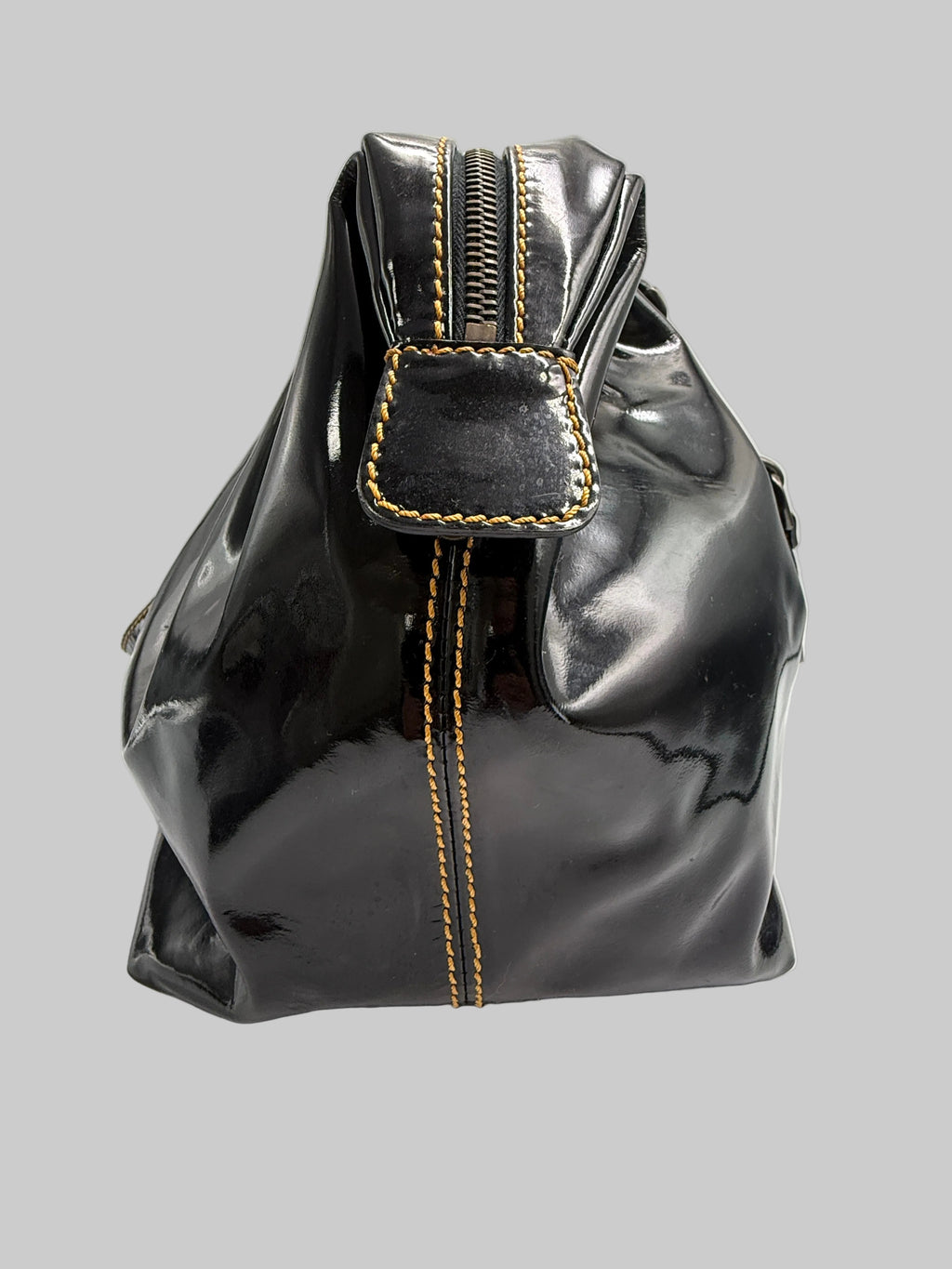 Fendi Vintage Black Patent Leather Chef Bag with Chain Detail