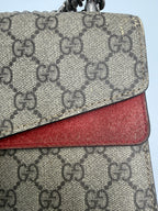 Gucci Dionysus GG Supreme Small Shoulder Bag with Red Suede Trim