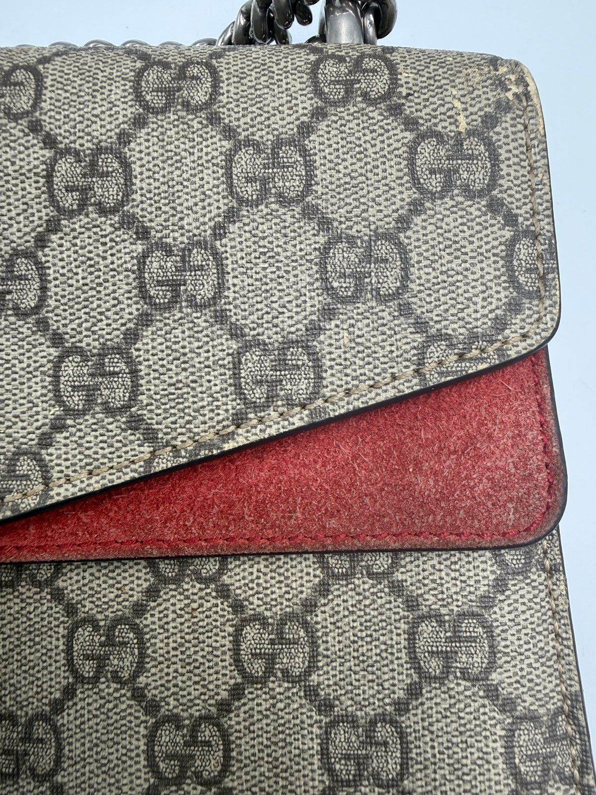Gucci Dionysus GG Supreme Small Shoulder Bag with Red Suede Trim