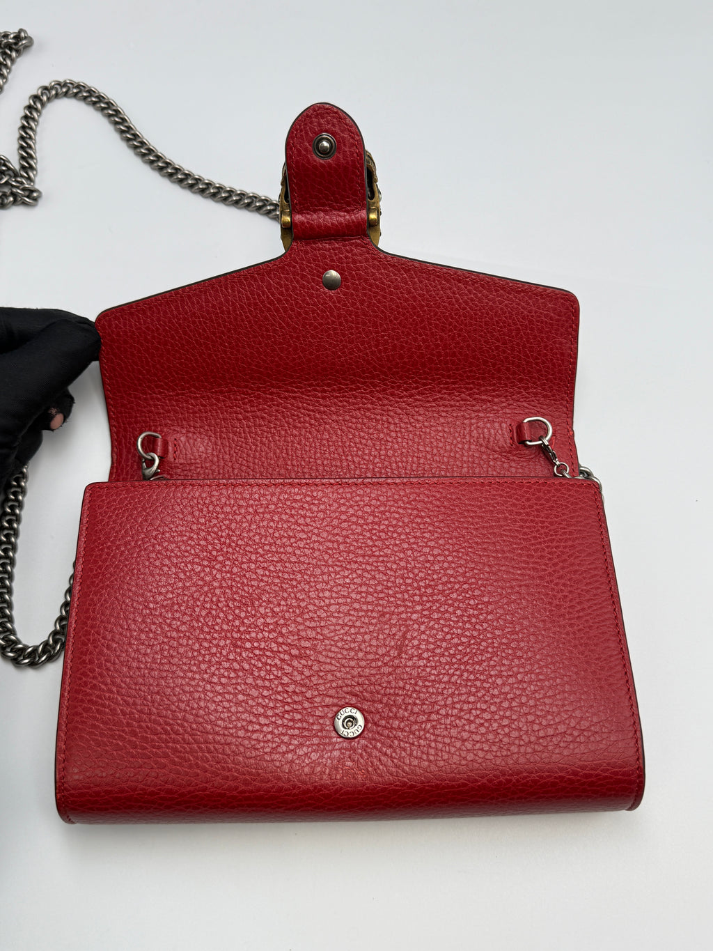 Gucci Dionysus Super Mini Shoulder Bag - Red Textured Leather with Crystal Tiger Head