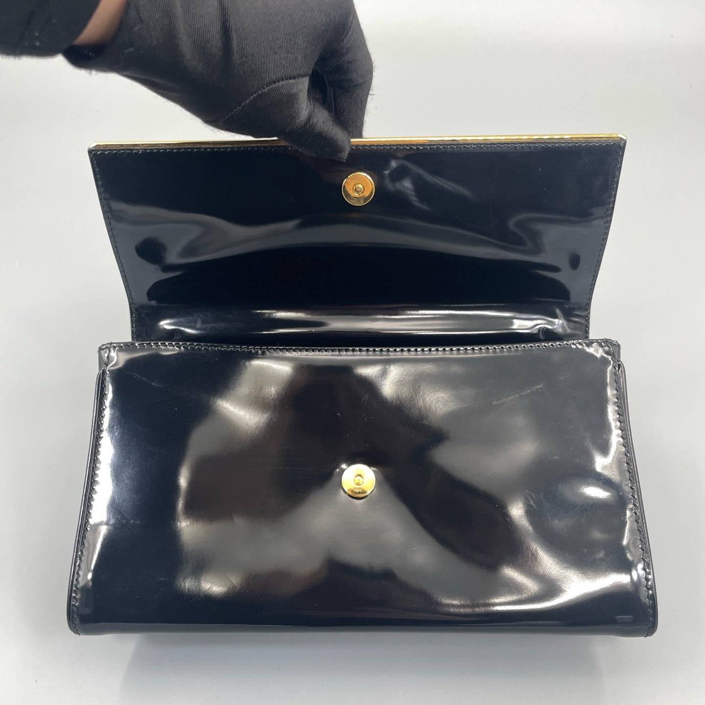 Prada Black Spazzolato Patent Leather Flap Bag with Gold-Tone Chain Strap