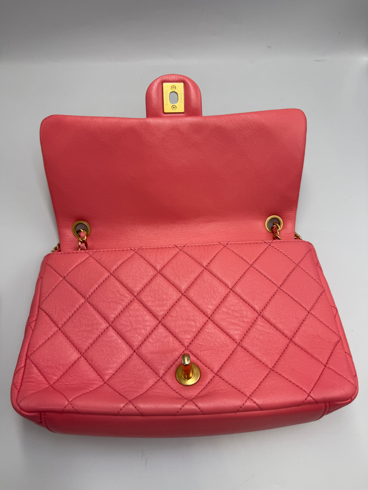 Chanel Small Flap Bag in Coral Pink Lambskin Leather