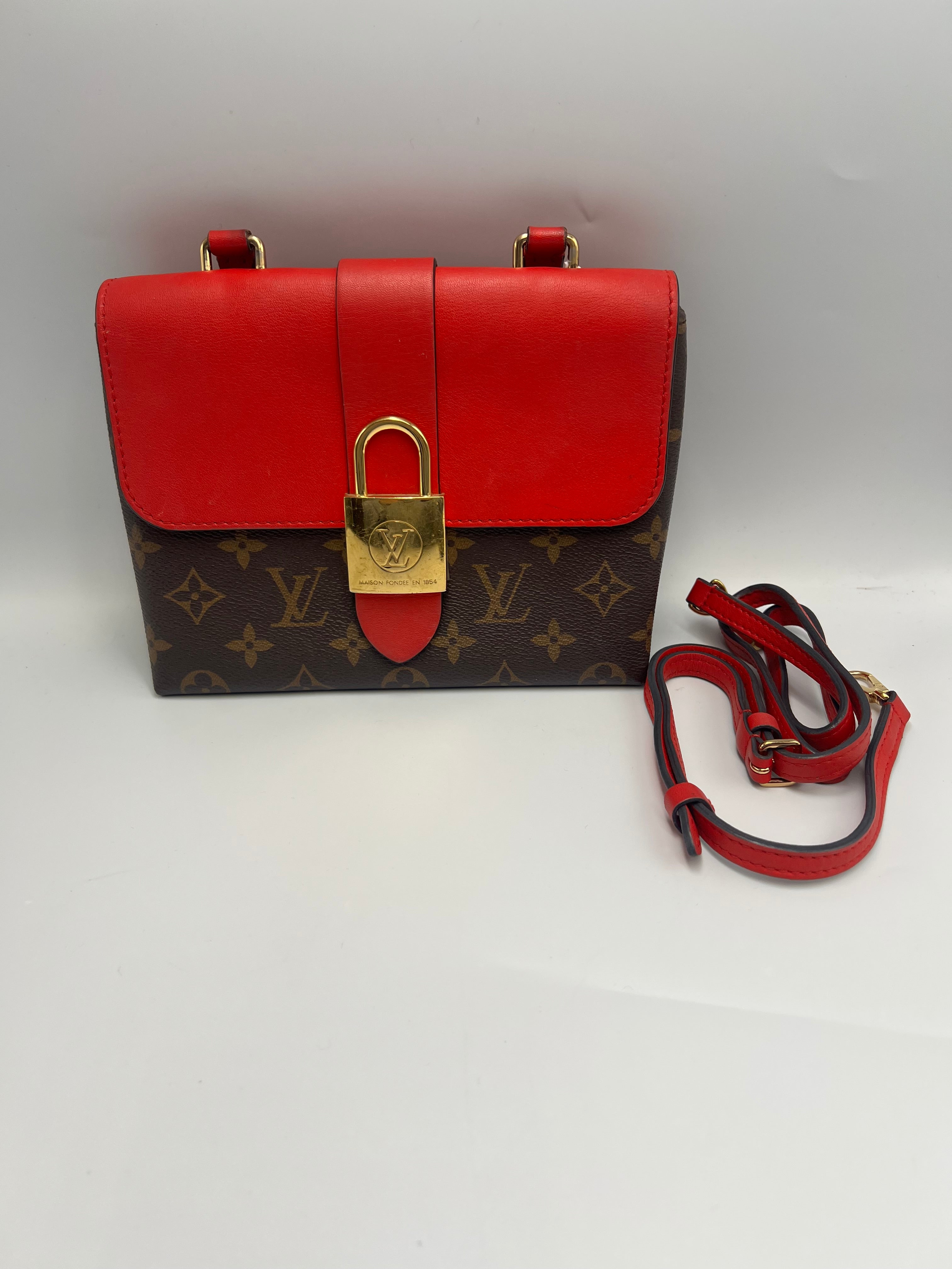 Louis Vuitton Locky BB Monogram Canvas & Red Leather Top Handle Crossbody Bag