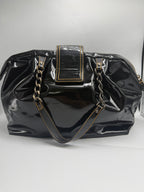 Fendi Vintage Black Patent Leather Chef Bag with Chain Detail