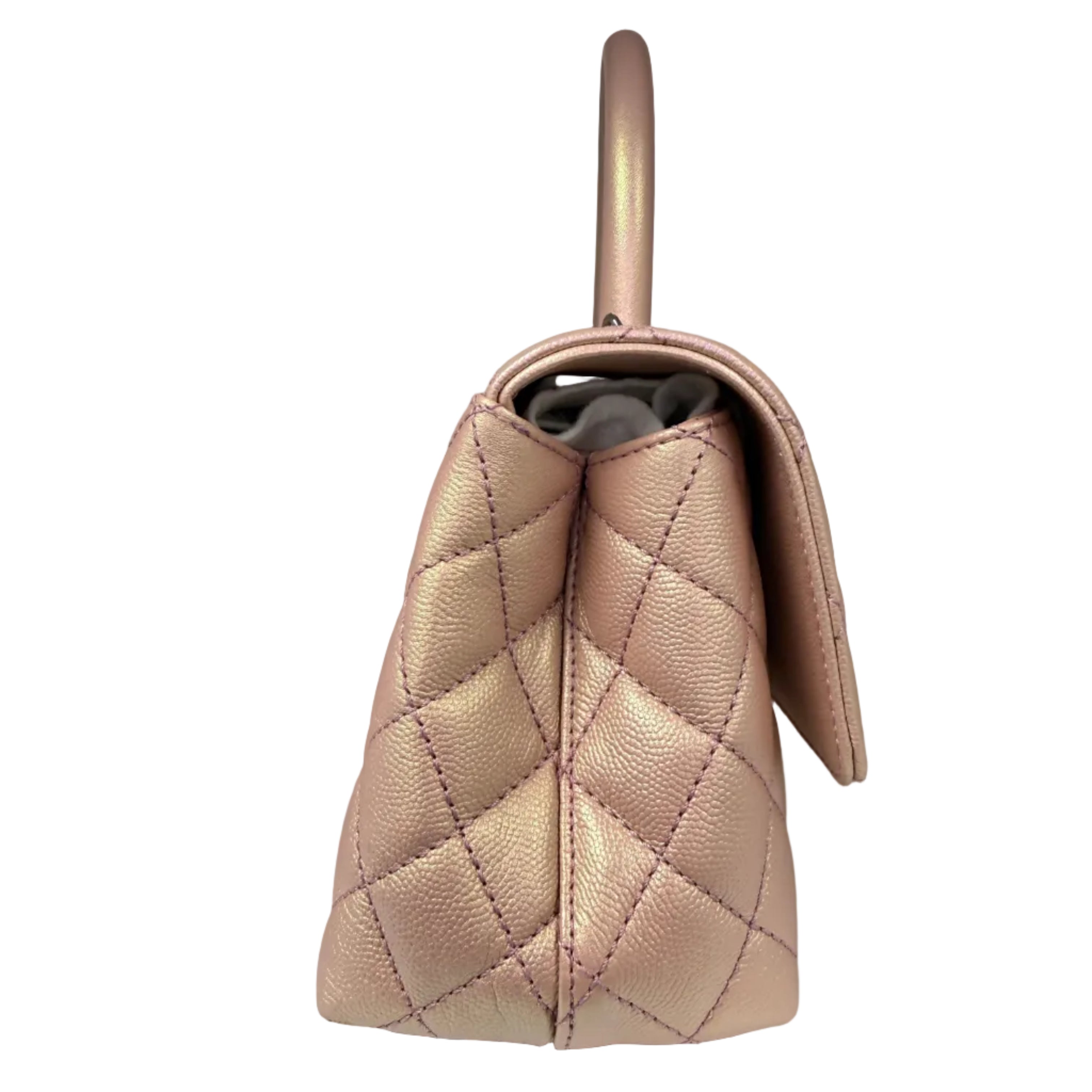 Chanel Coco Handle Mini in Iridescent Metallic Pink Caviar Leather