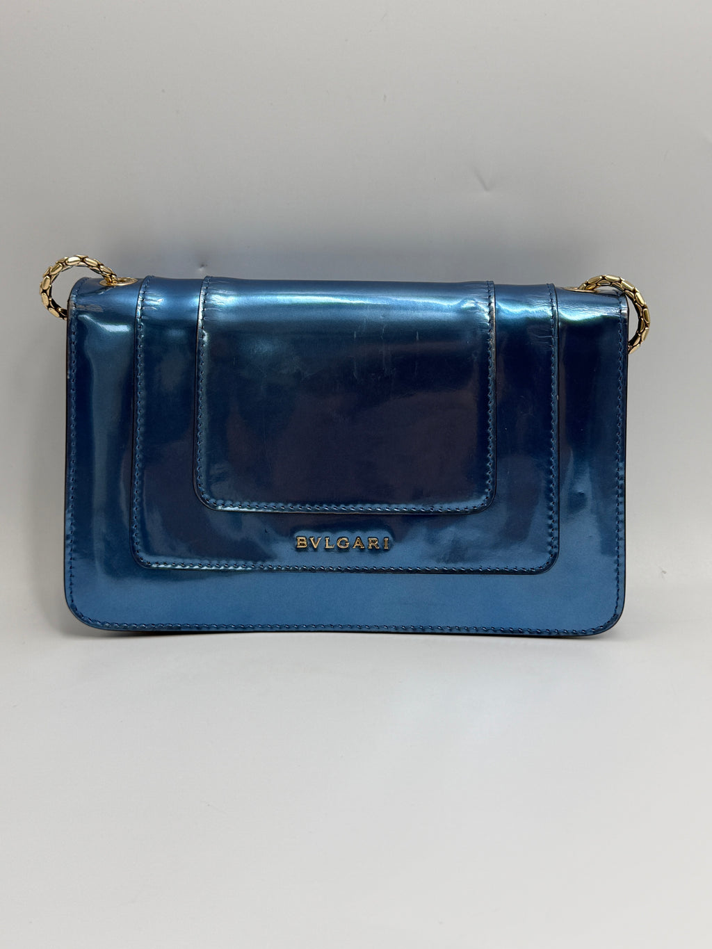 Bvlgari Serpenti Forever Metallic Calfskin Flap Bag in Electric Blue