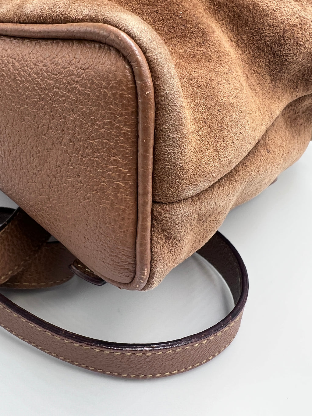 Gucci Vintage Bamboo Small Backpack in Brown Suede and Pebbled Leather