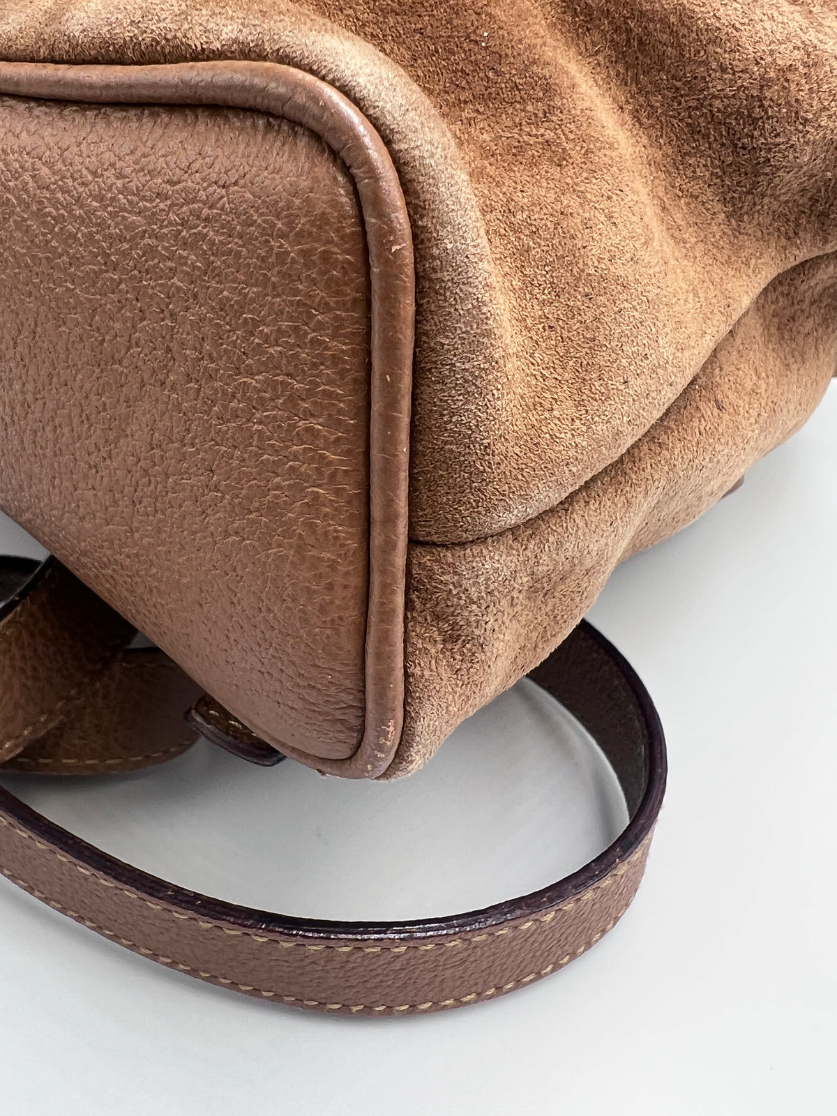 Gucci Vintage Bamboo Small Backpack in Brown Suede and Pebbled Leather
