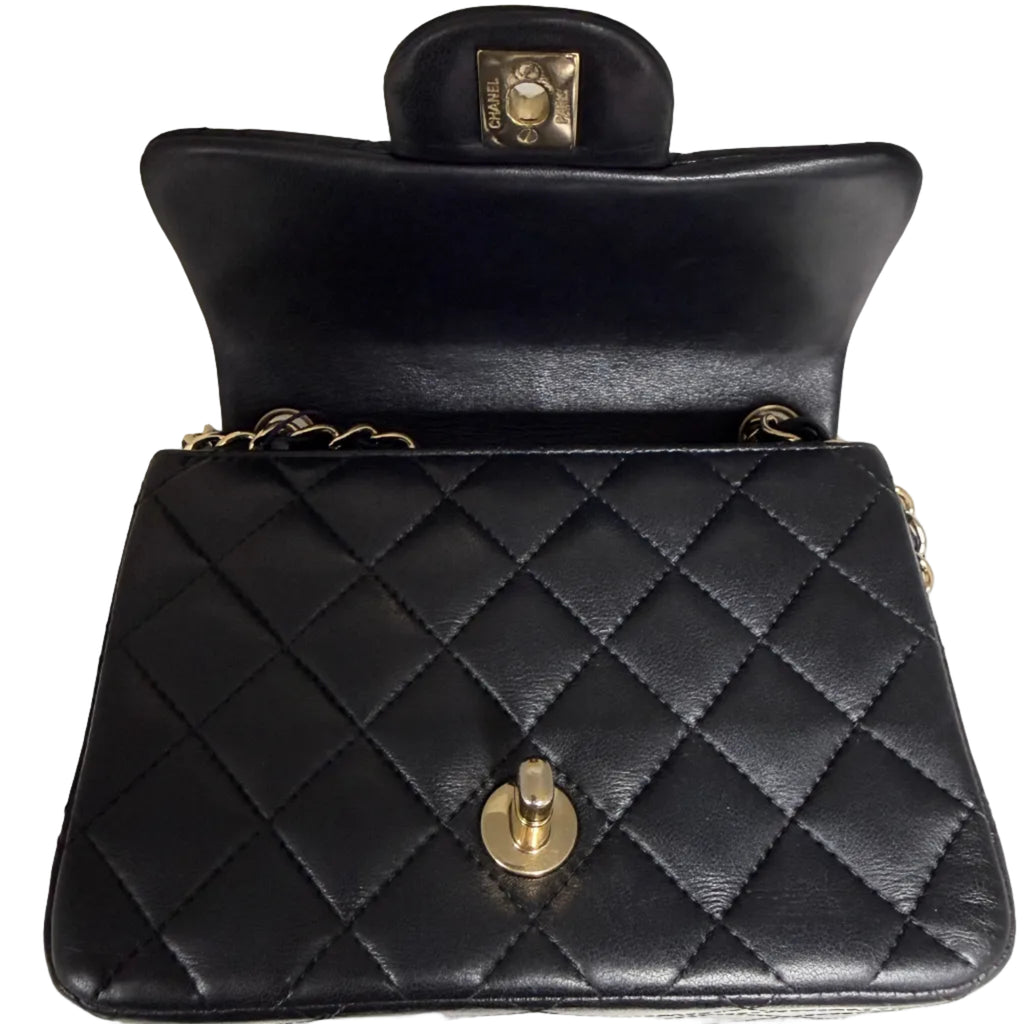 Chanel Classic Square Mini Flap Bag in Black Lambskin with Gold Hardware
