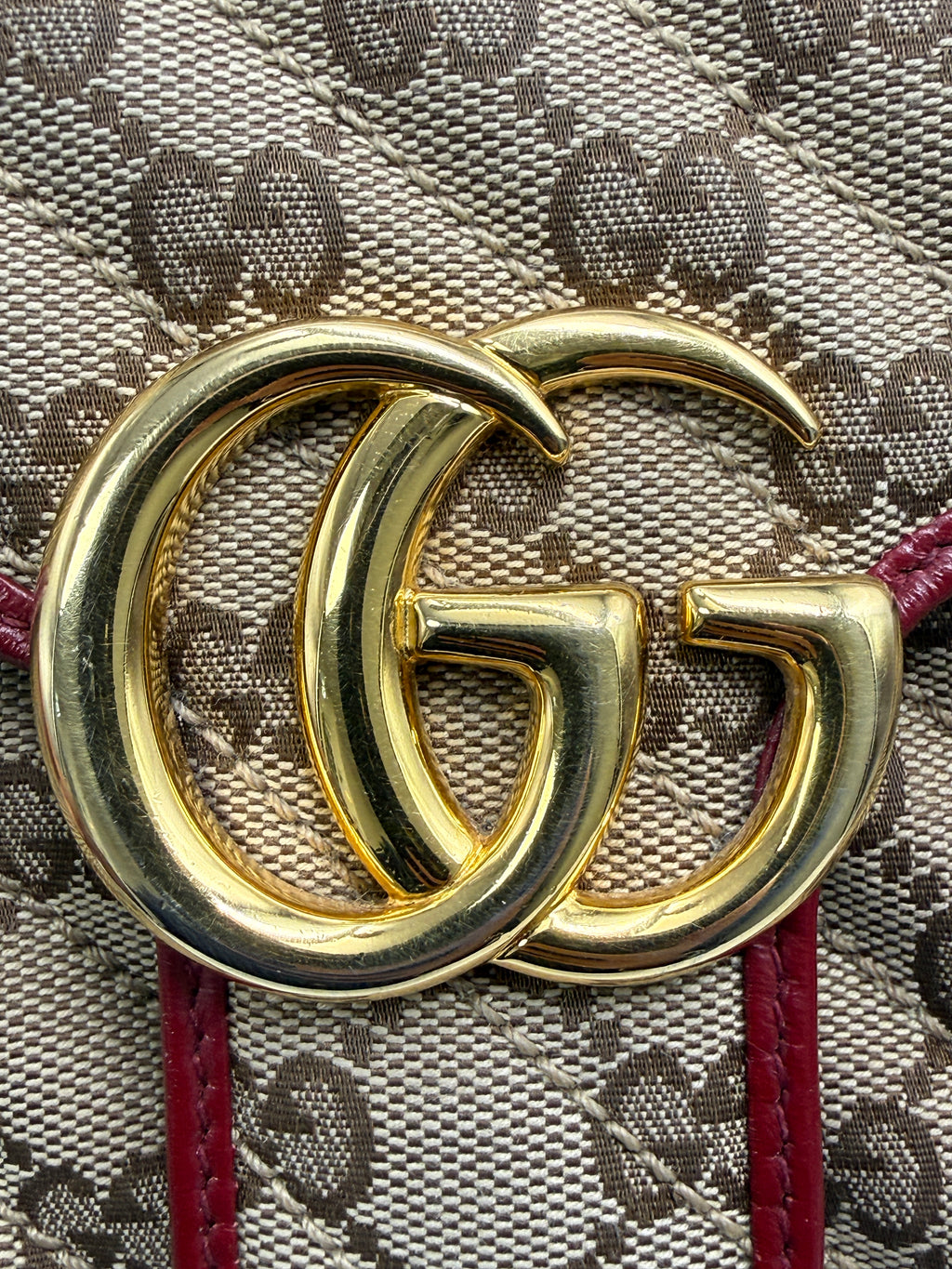 Gucci GG Marmont Small Shoulder Bag in Original GG Canvas with Red Leather Trim