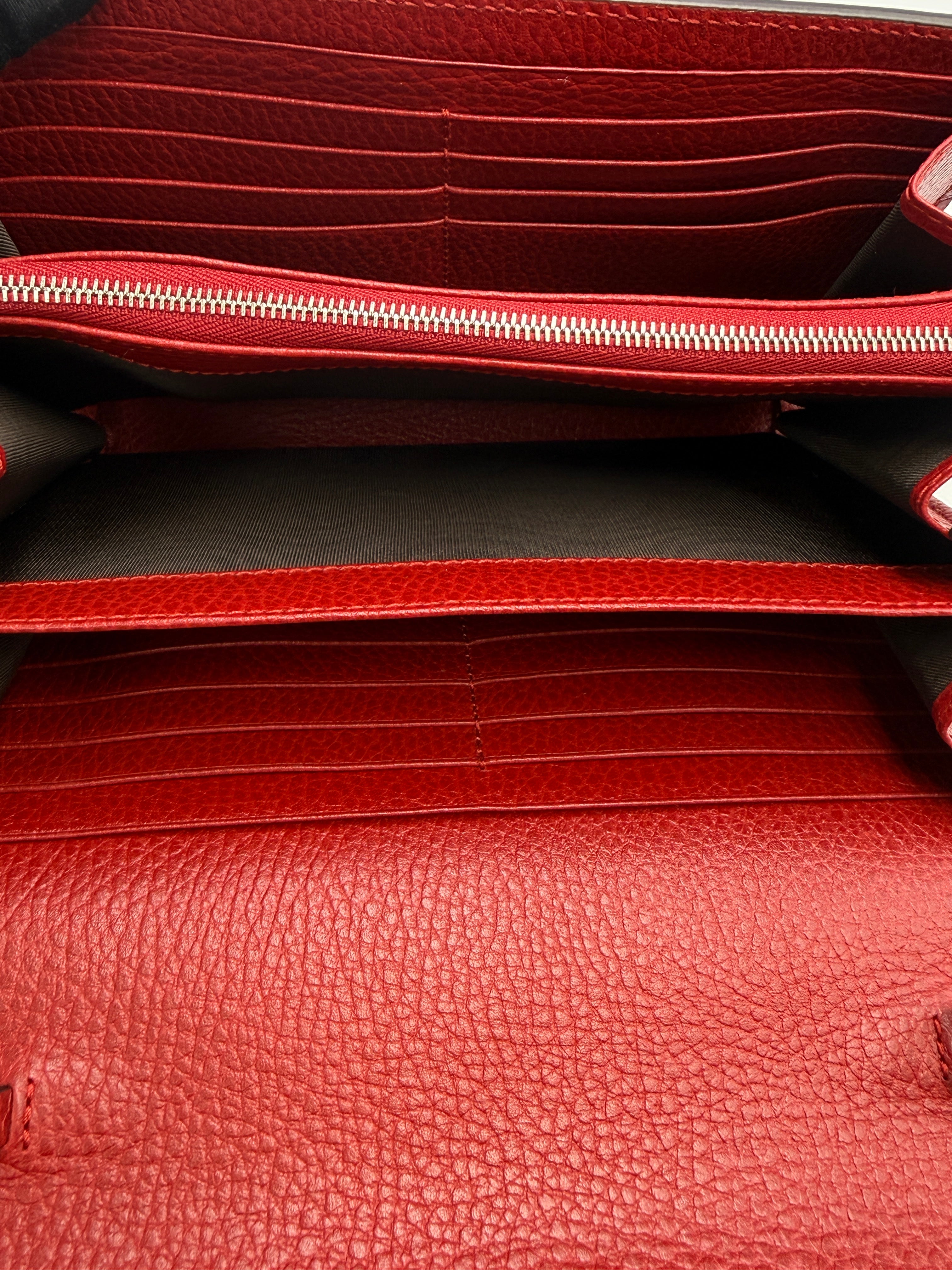 Gucci Dionysus Super Mini Shoulder Bag - Red Textured Leather with Crystal Tiger Head