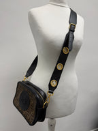Fendi FF Zucca Tapestry Camera Case Bag in Brown Canvas and Black Leather