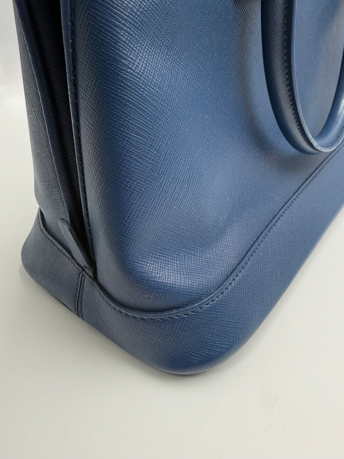 Prada Saffiano Lux Medium Promenade Dome Satchel (Baltico / Dark Navy)