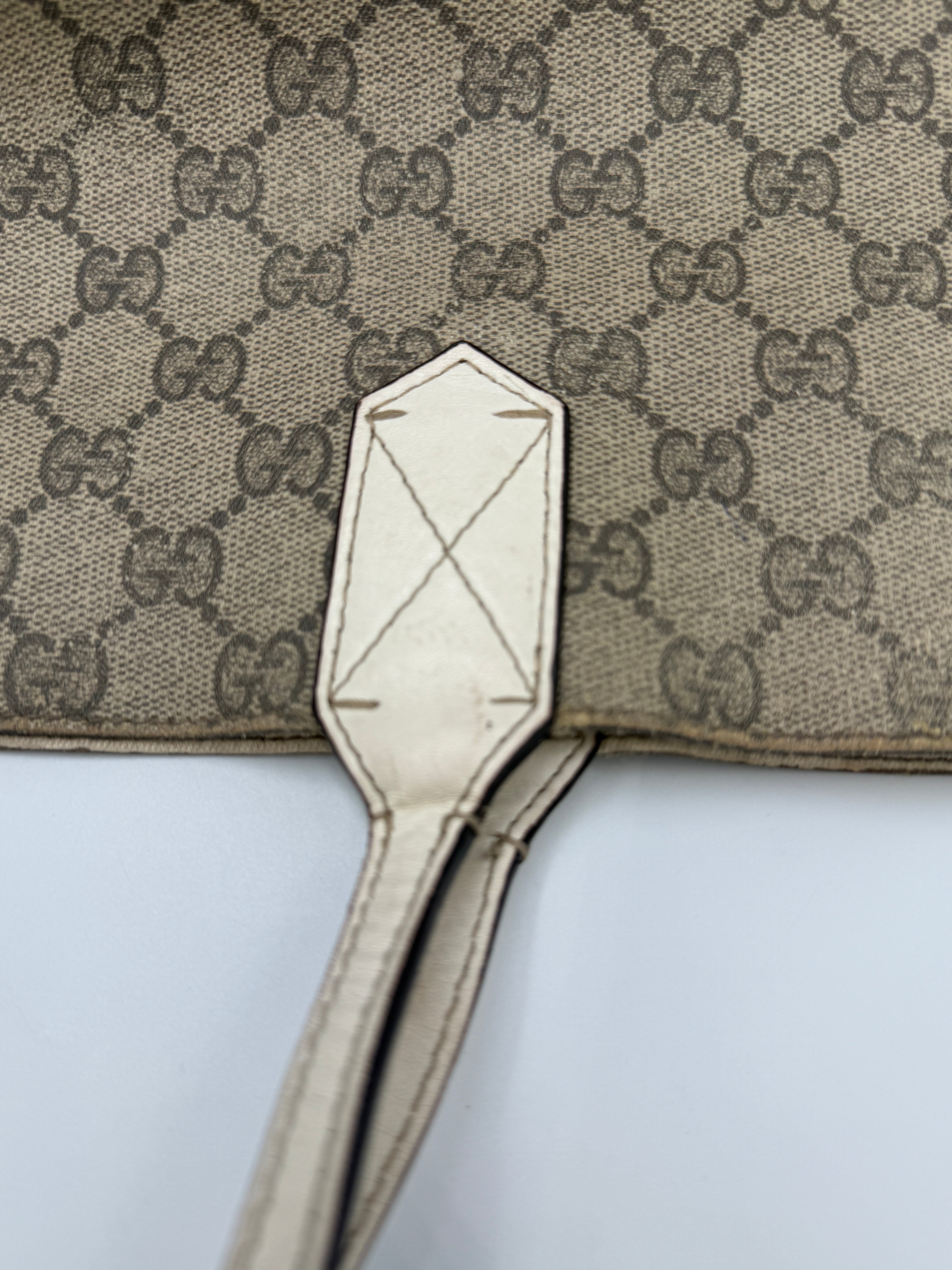 Gucci GG Supreme Canvas Reversible Tote Bag Beige/Ebony with White Leather Trim