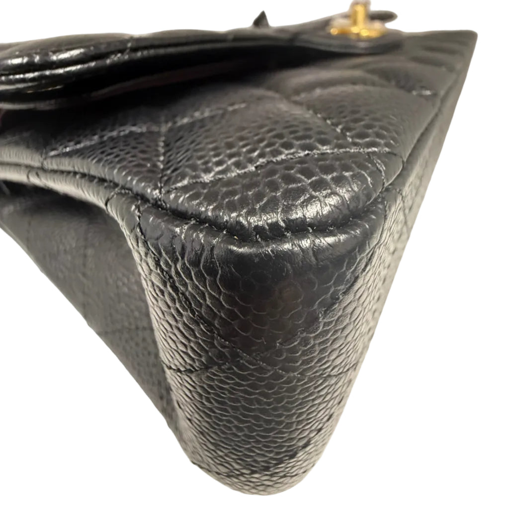 Chanel Medium Classic Double Flap Bag Black Caviar Leather Gold Hardware