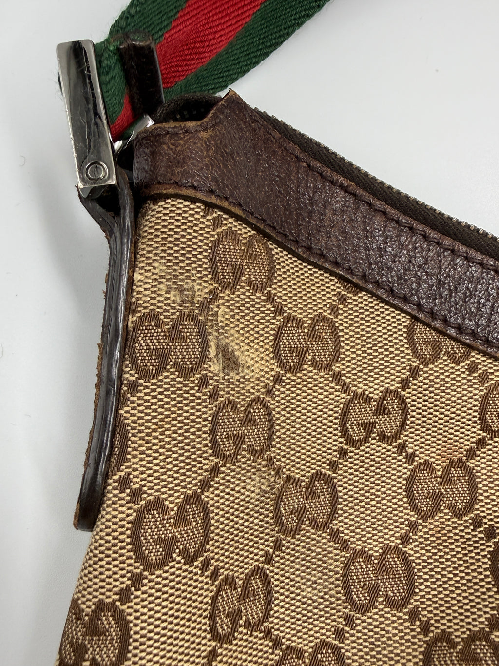 Gucci Vintage Half-Moon Shoulder Bag in GG Canvas with Web Strap