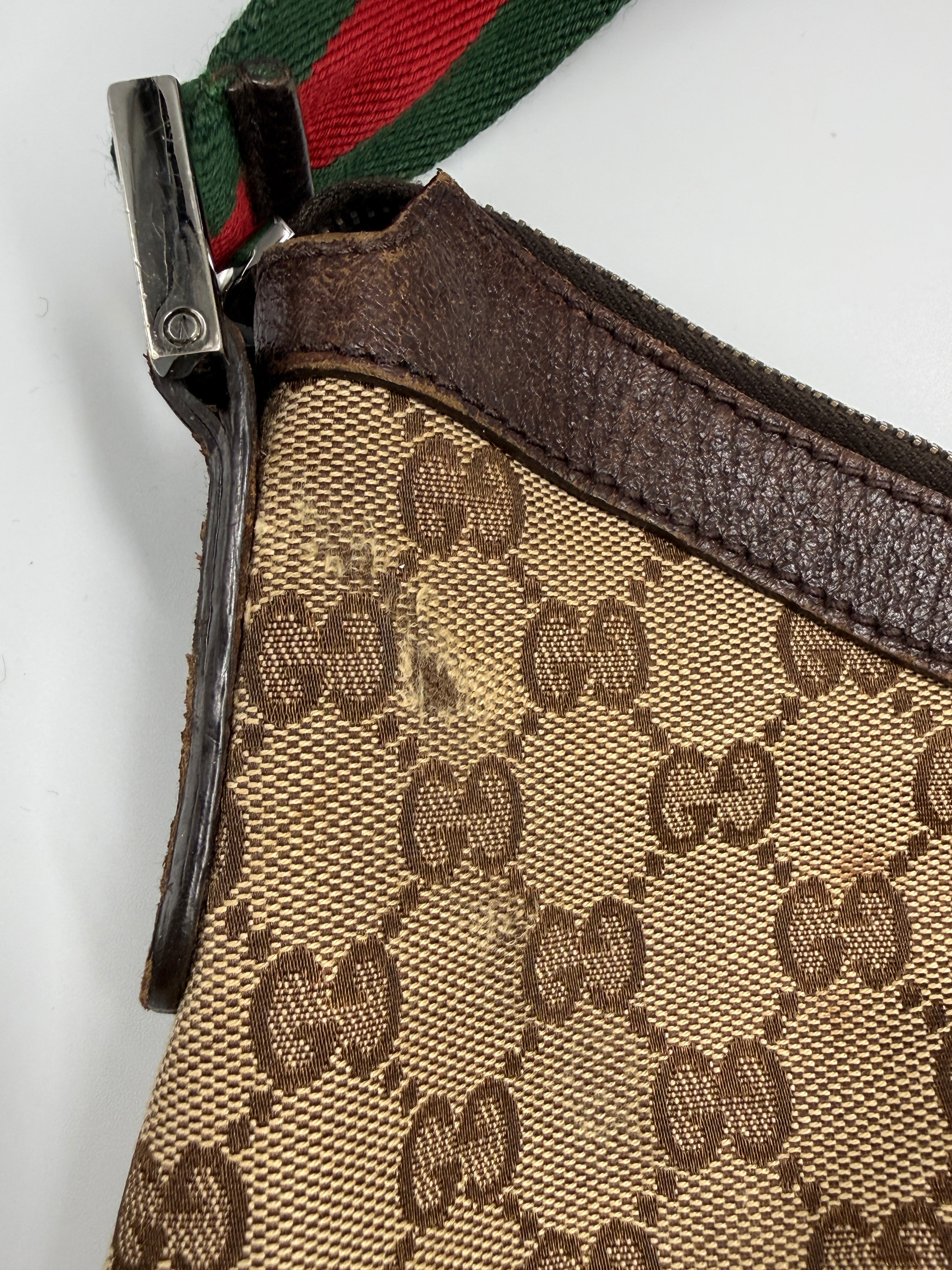 Gucci Vintage Half-Moon Shoulder Bag in GG Canvas with Web Strap