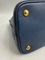 Prada Saffiano Lux Medium Promenade Dome Satchel (Baltico / Dark Navy)