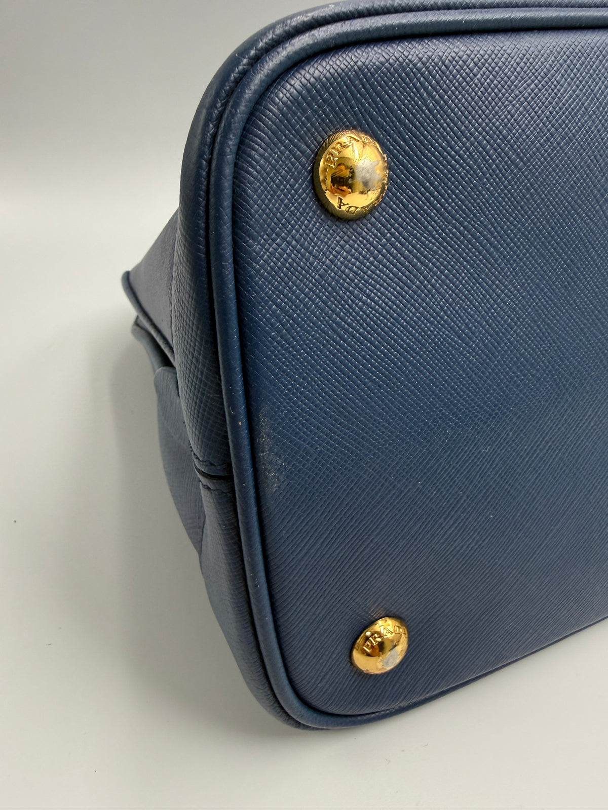 Prada Saffiano Lux Medium Promenade Dome Satchel (Baltico / Dark Navy)