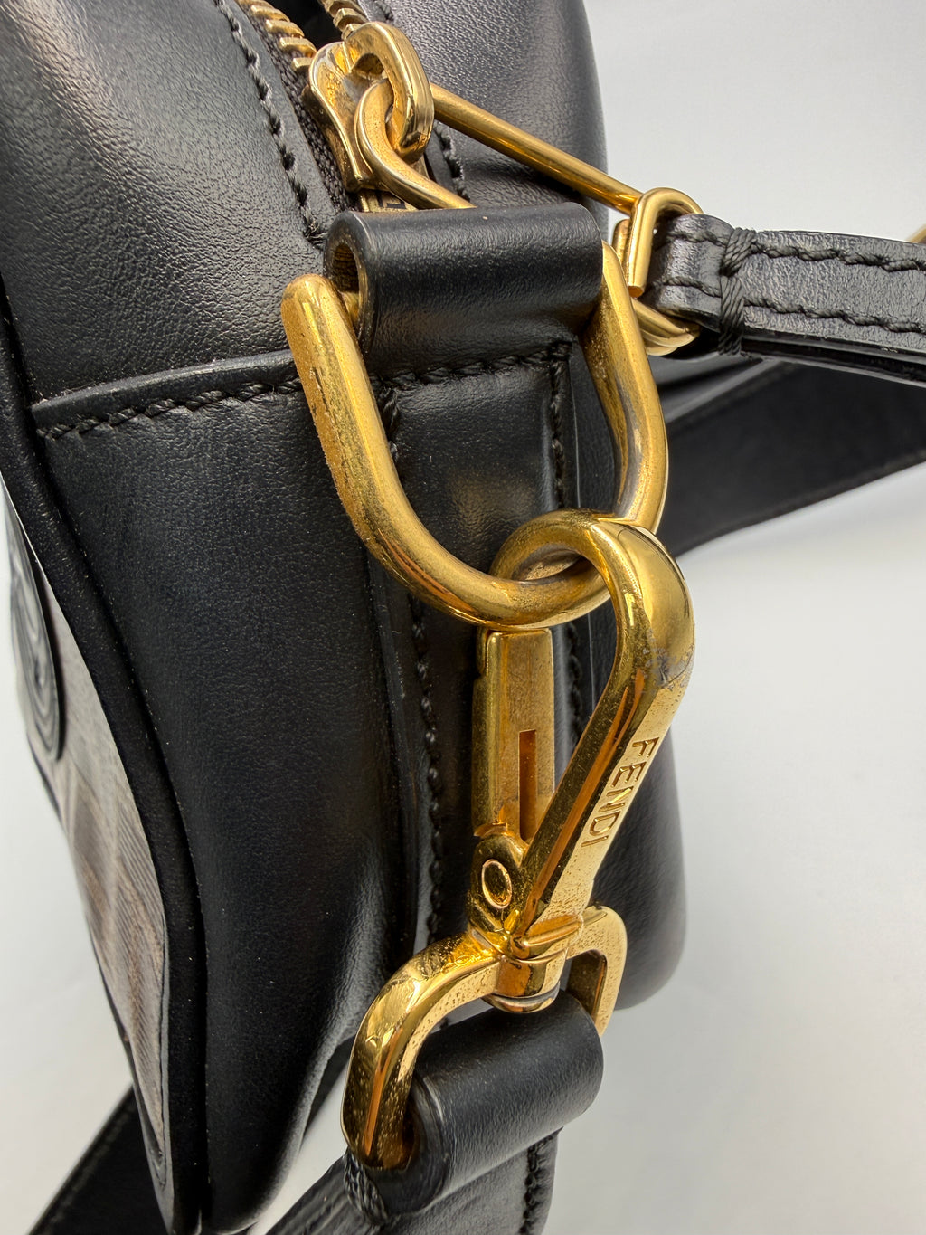 Fendi FF Zucca Tapestry Camera Case Bag in Brown Canvas and Black Leather
