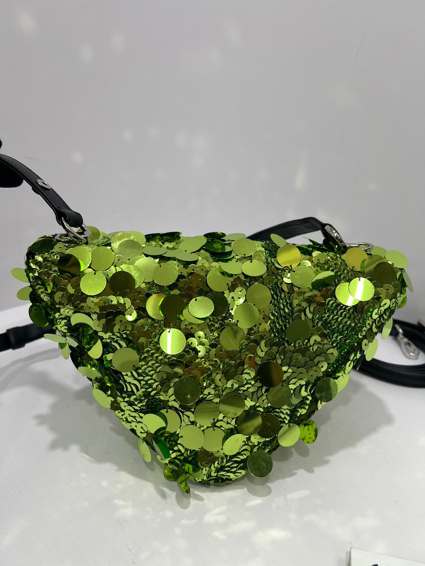 Prada Sequin Triangle Shoulder Bag in Emerald Green with Chain Strap