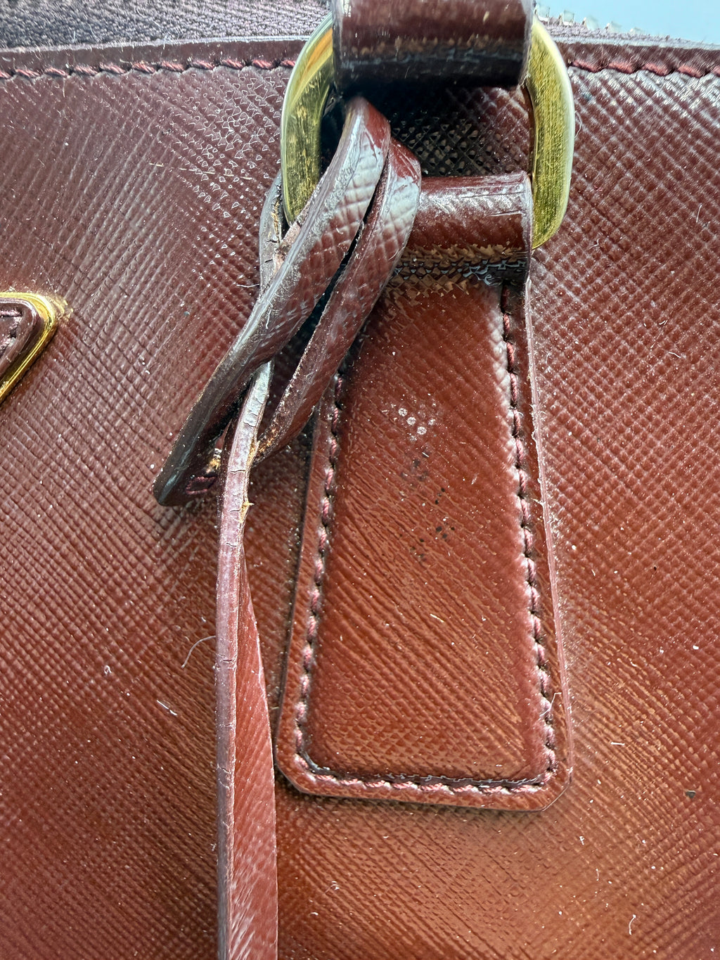 Prada Saffiano Lux Medium Promenade Dome Satchel (Granato / Burgundy)