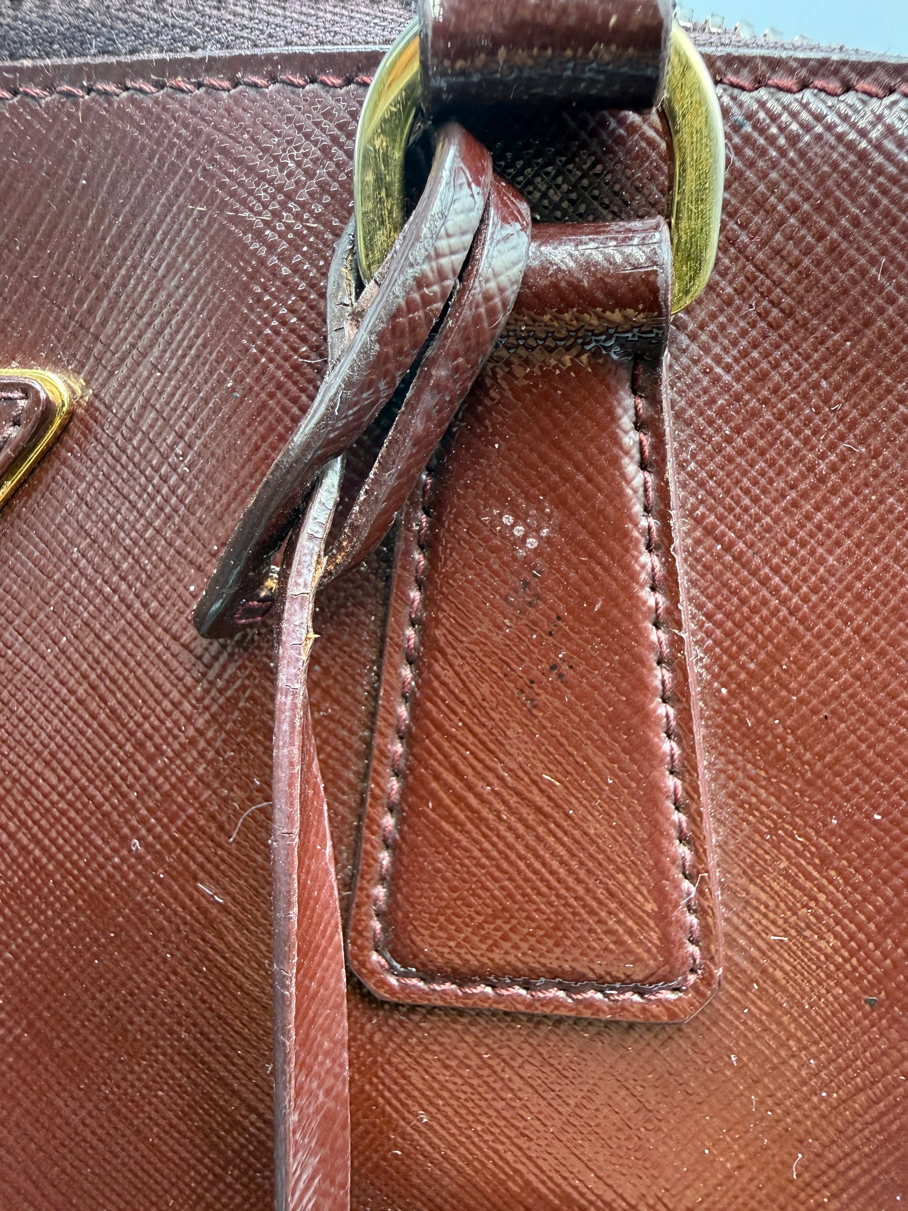 Prada Saffiano Lux Medium Promenade Dome Satchel (Granato / Burgundy)