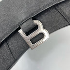 Balenciaga Hourglass XS Top Handle Bag in Black Suede with Silver Hardware