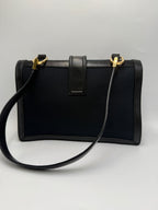 Gucci Vintage Square G Flap Shoulder Bag in Black Canvas and Leather