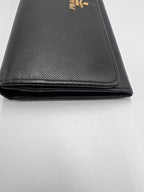 Prada Saffiano Metal Leather Continental Flap Wallet in Black (Nero)
