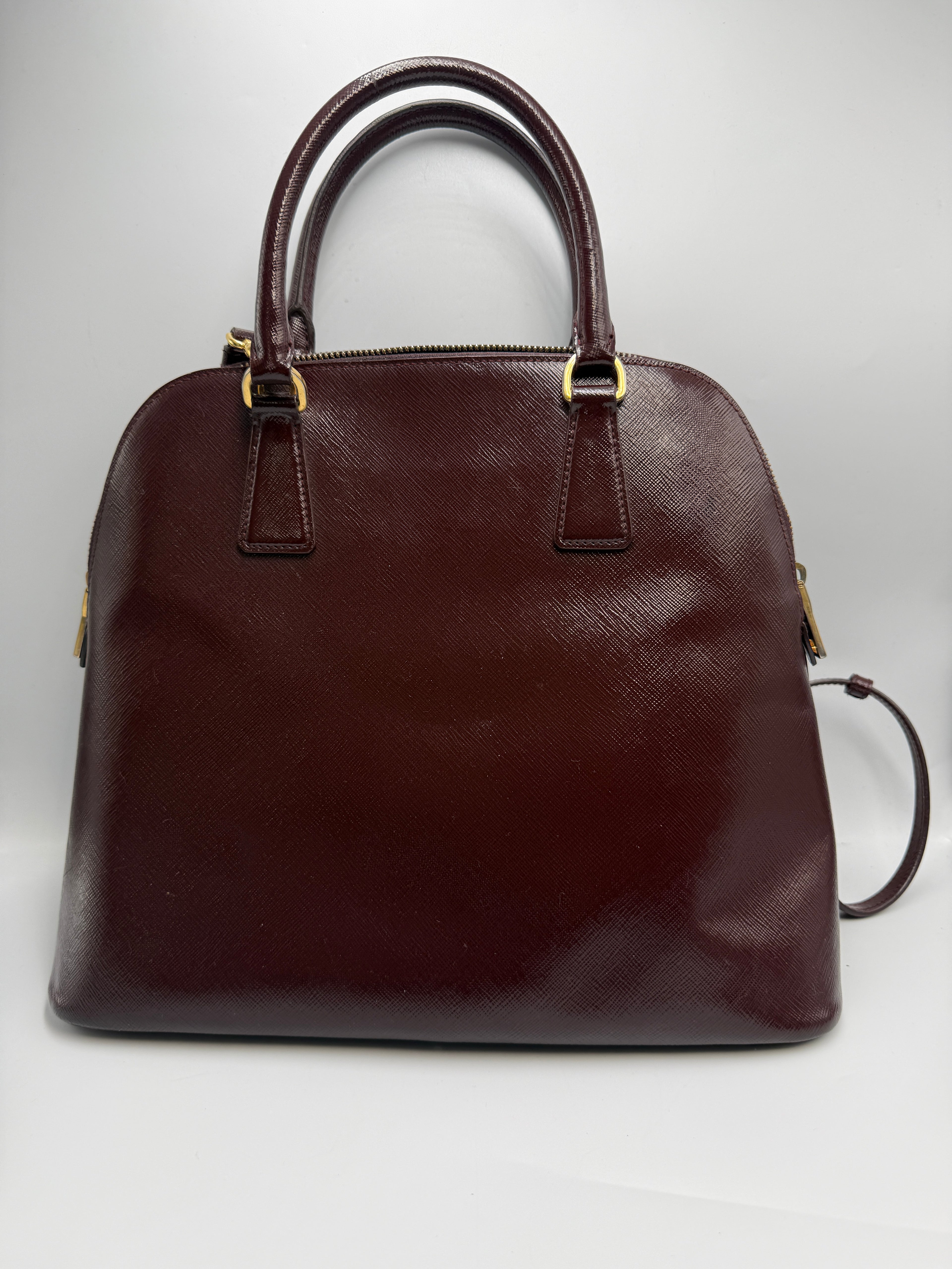 Prada Saffiano Lux Medium Promenade Dome Satchel (Granato / Burgundy)