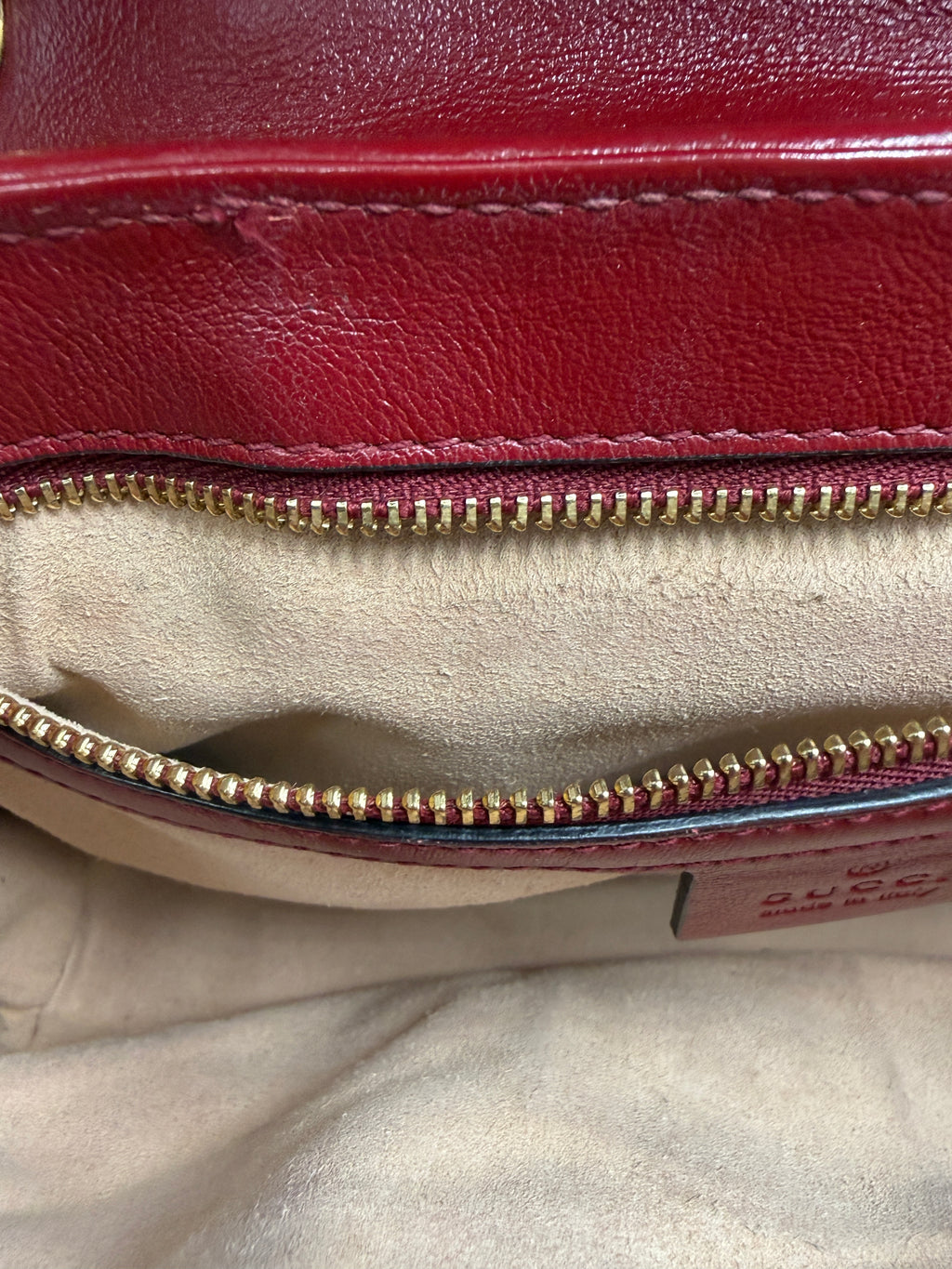 Gucci GG Marmont Small Shoulder Bag in Original GG Canvas with Red Leather Trim