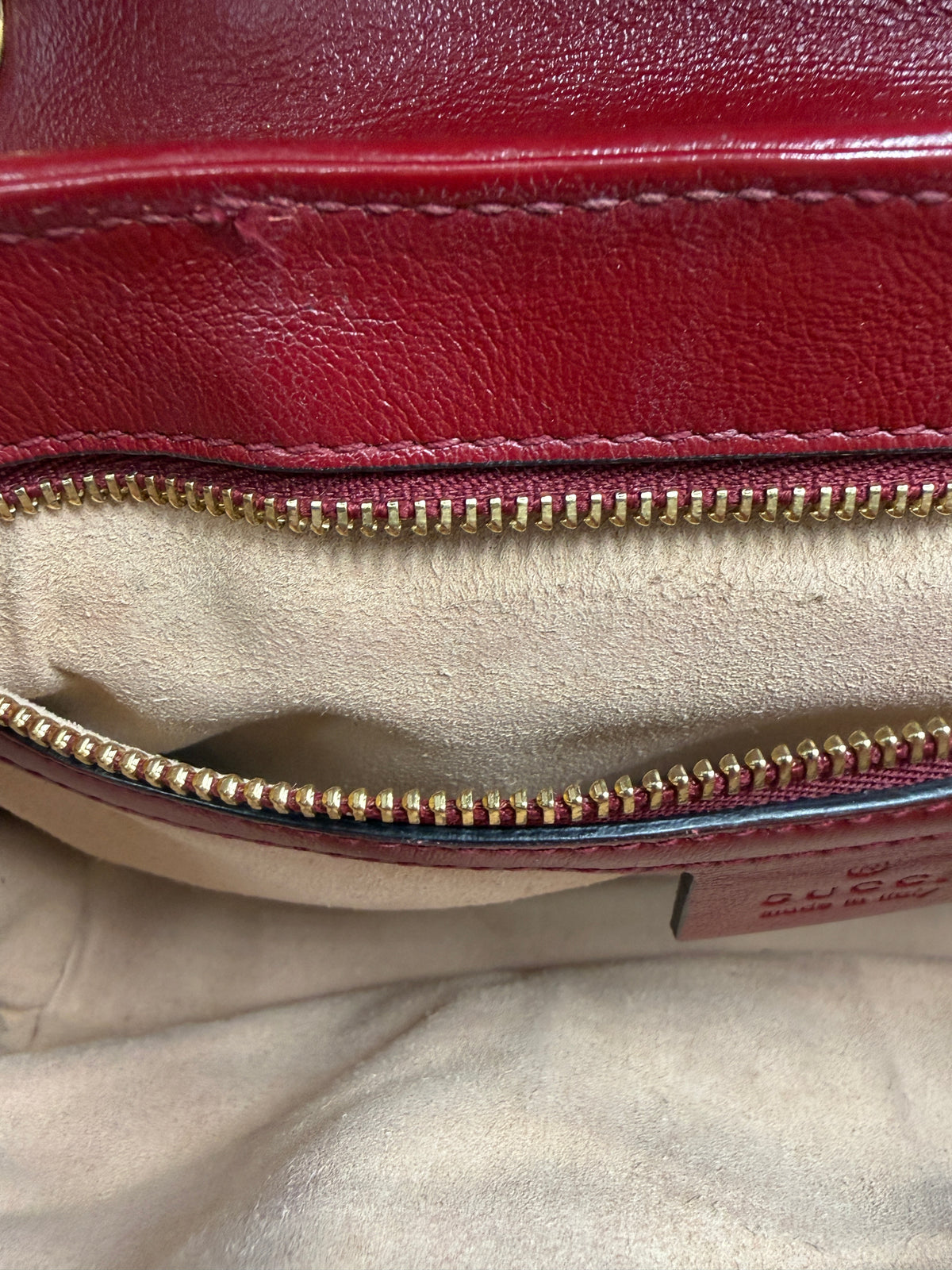 Gucci GG Marmont Small Shoulder Bag in Original GG Canvas with Red Leather Trim