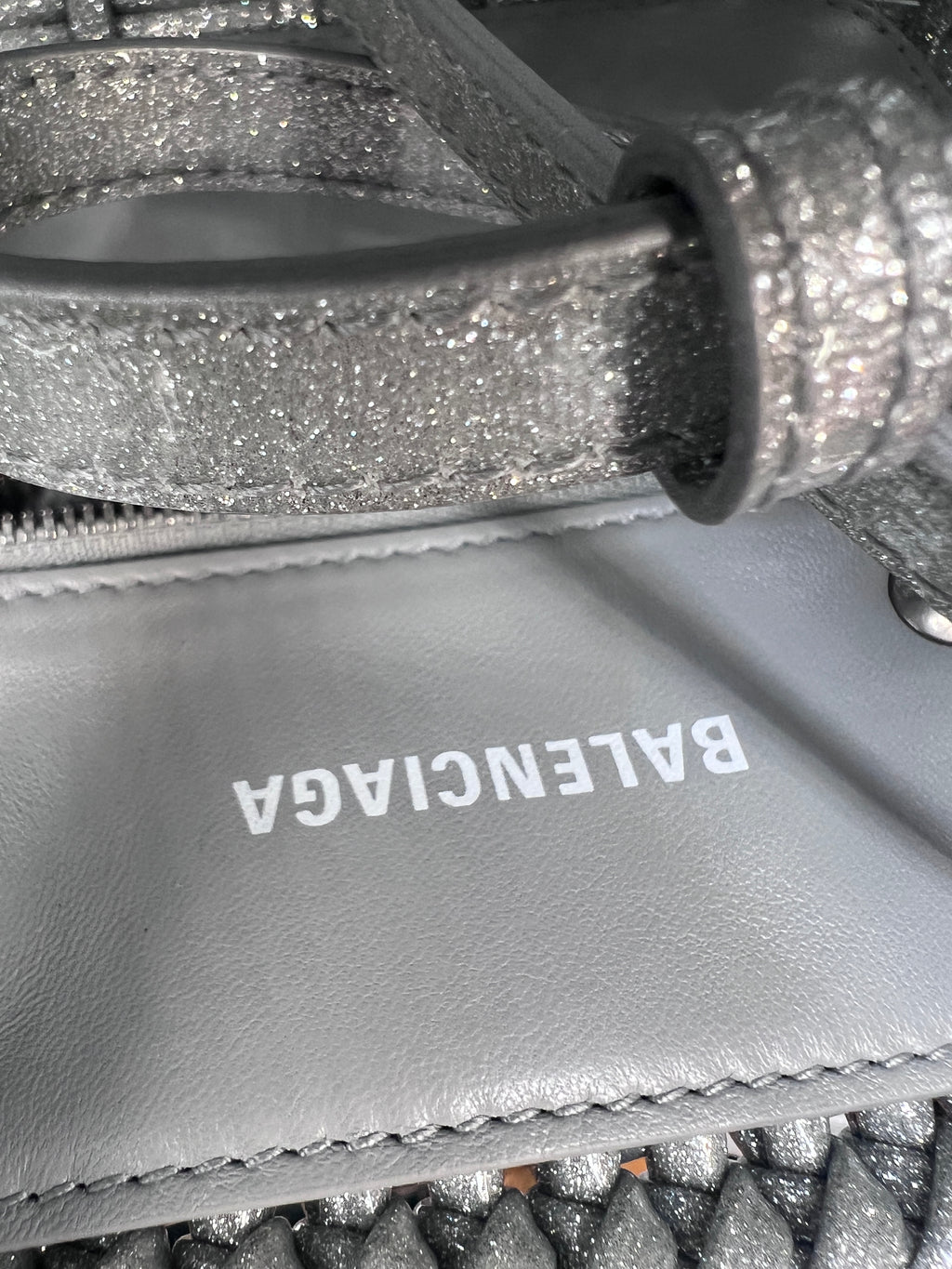Balenciaga Silver Woven Glitter Basket Bag