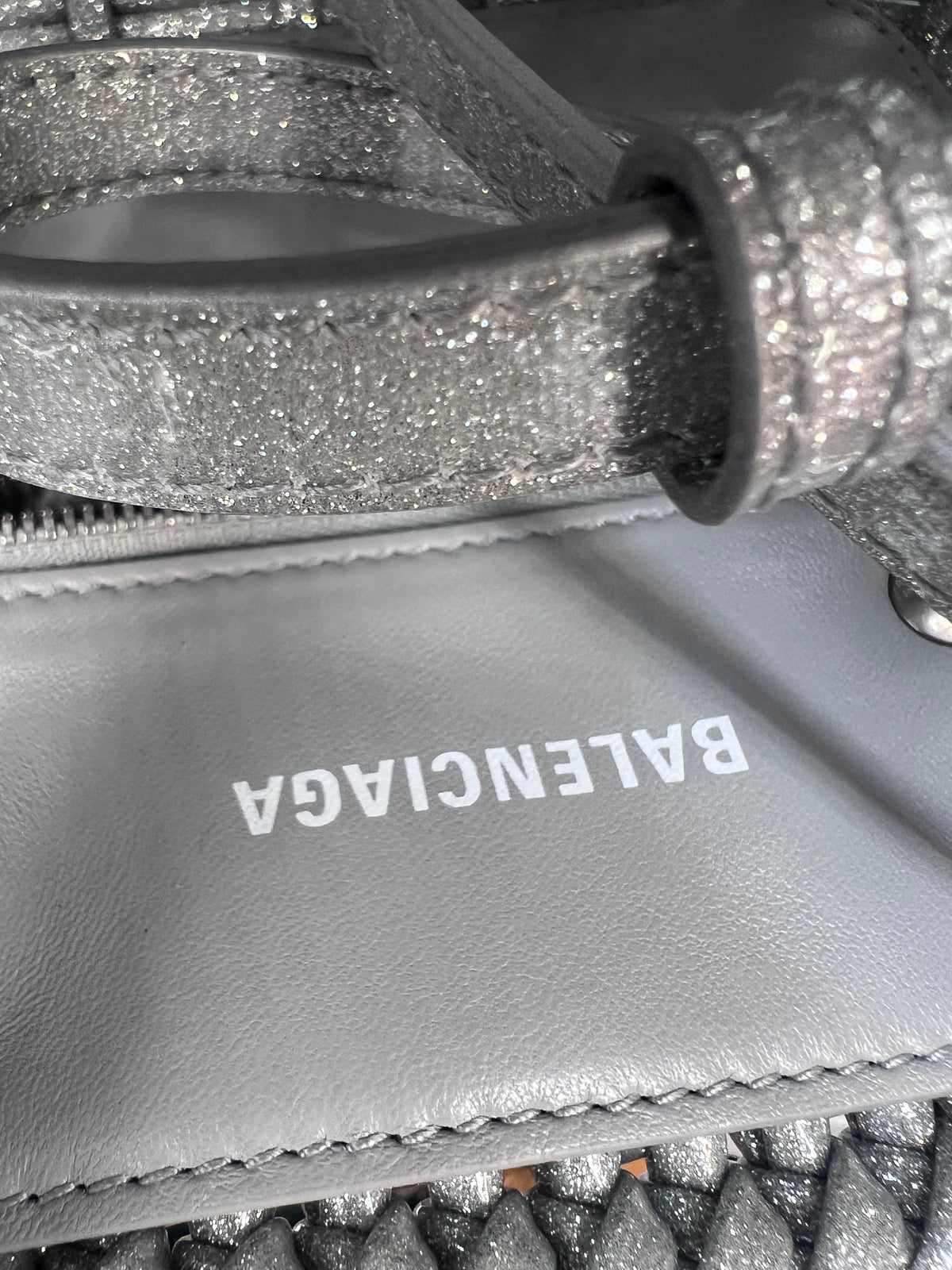 Balenciaga Silver Woven Glitter Basket Bag